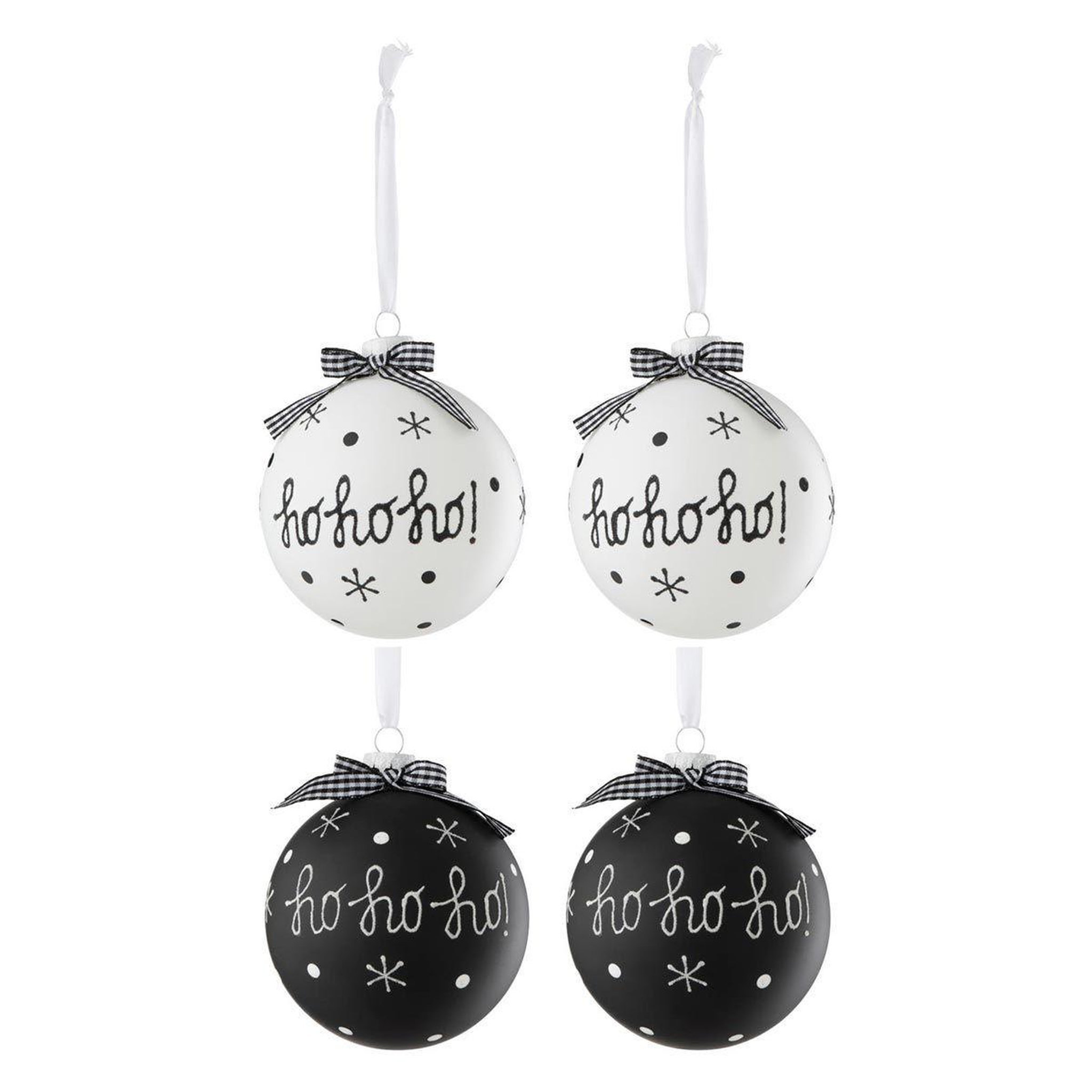 J-LINE Lot de 4 boules de noël  hohoho  10cm noir & blanc