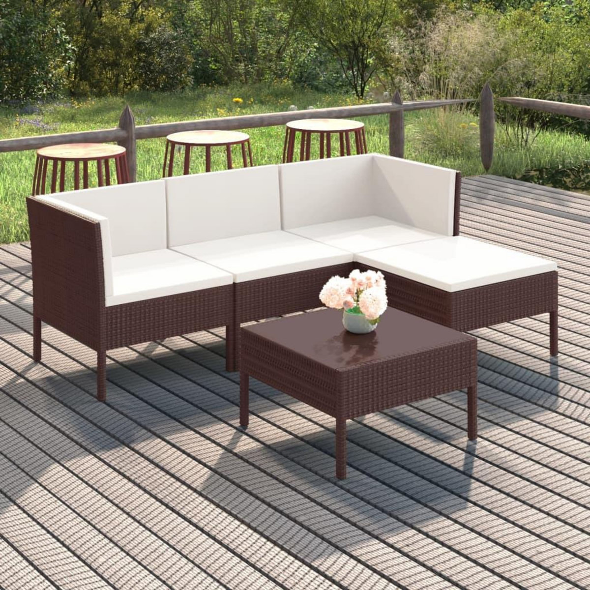 VIDAXL Salon de jardin 5 pcs avec coussins resine tressee marron