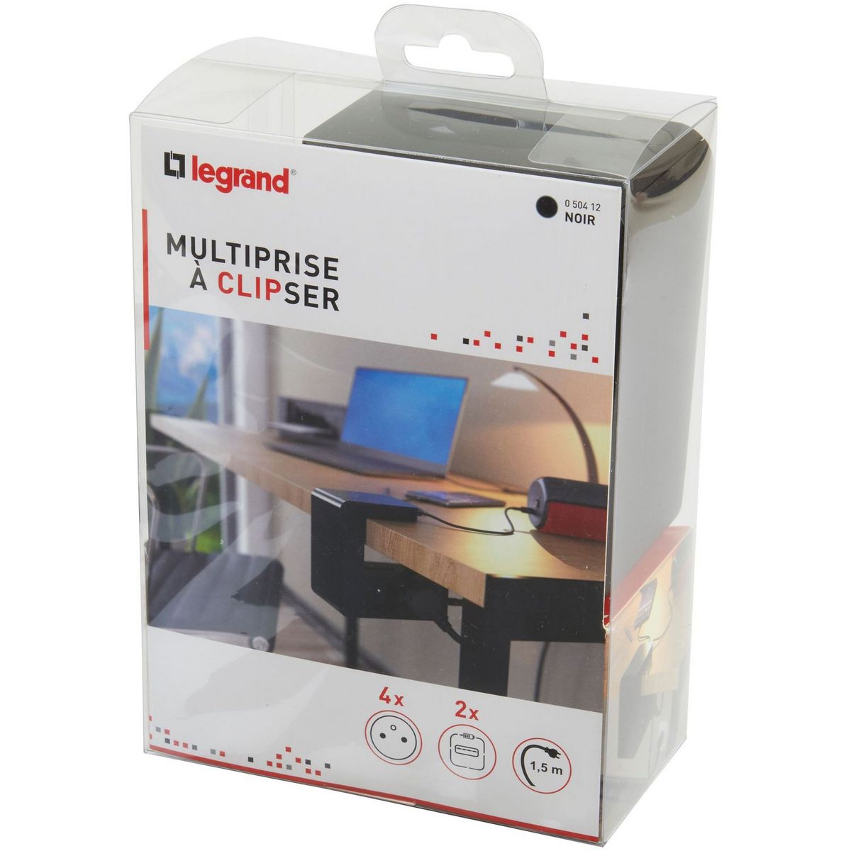 LEGRAND Rallonge multiprise clipsable 4x2P+T , 2 USB Type-A et 1 inter lumineux - noir