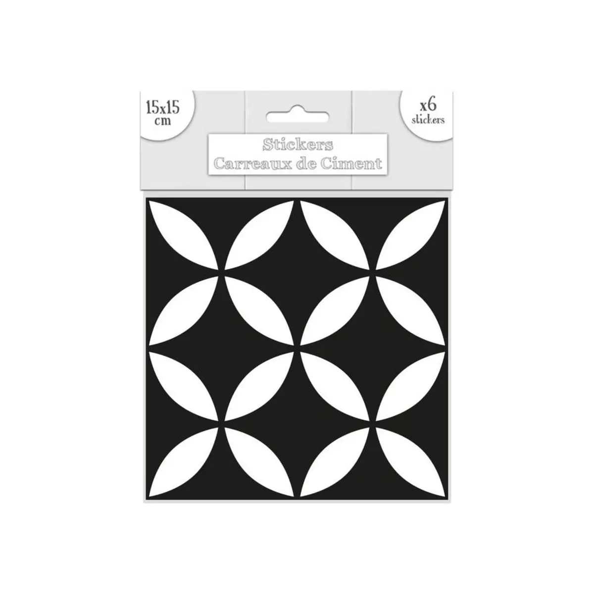 SUD TRADING 6 Stickers carreaux de ciment - 15 x 15 cm - Motif géométrique Noir et blanc