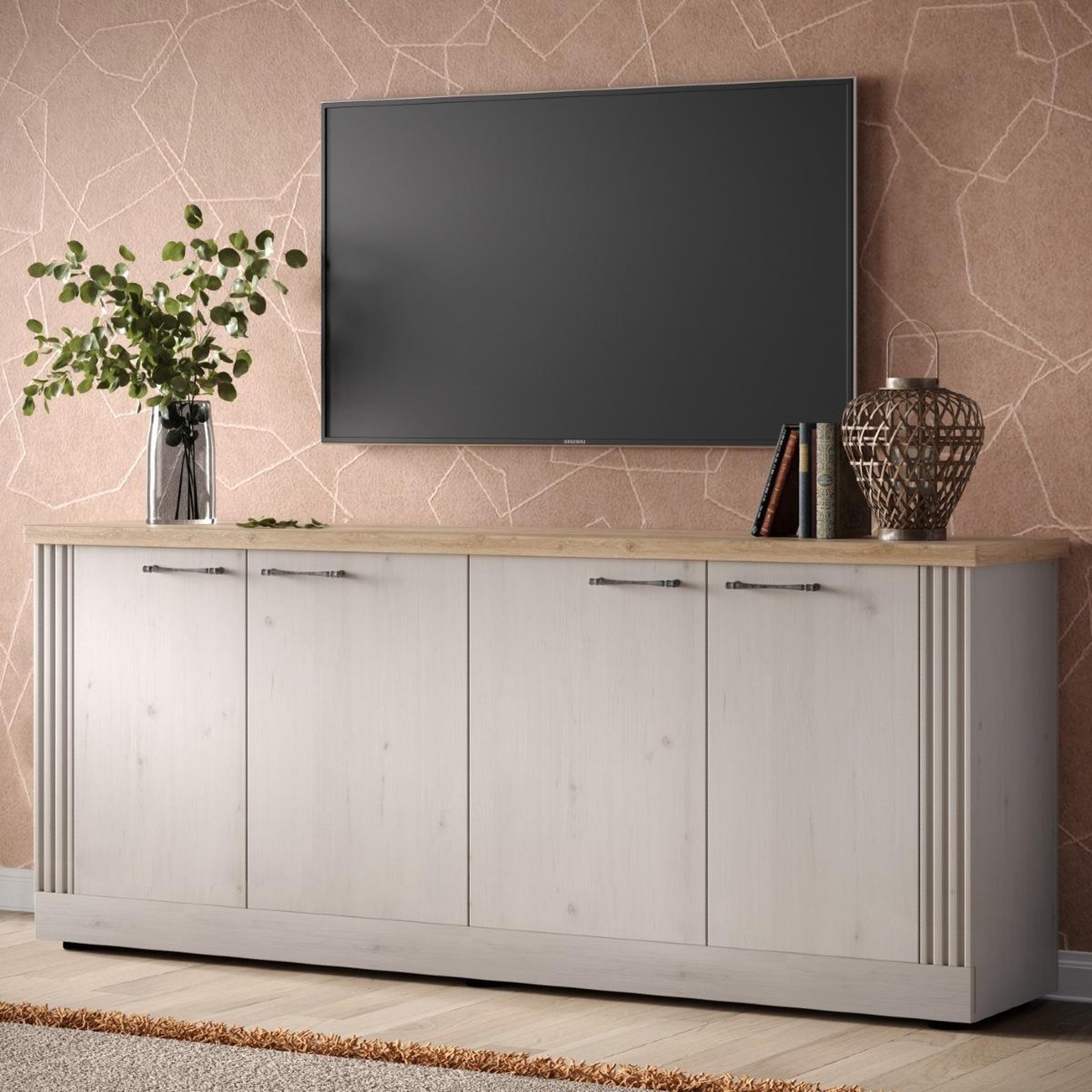 Voir la diapositive 5 : JLC KREATION Buffet moderne 4 portes coloris chêne naturel 210cm YANIS