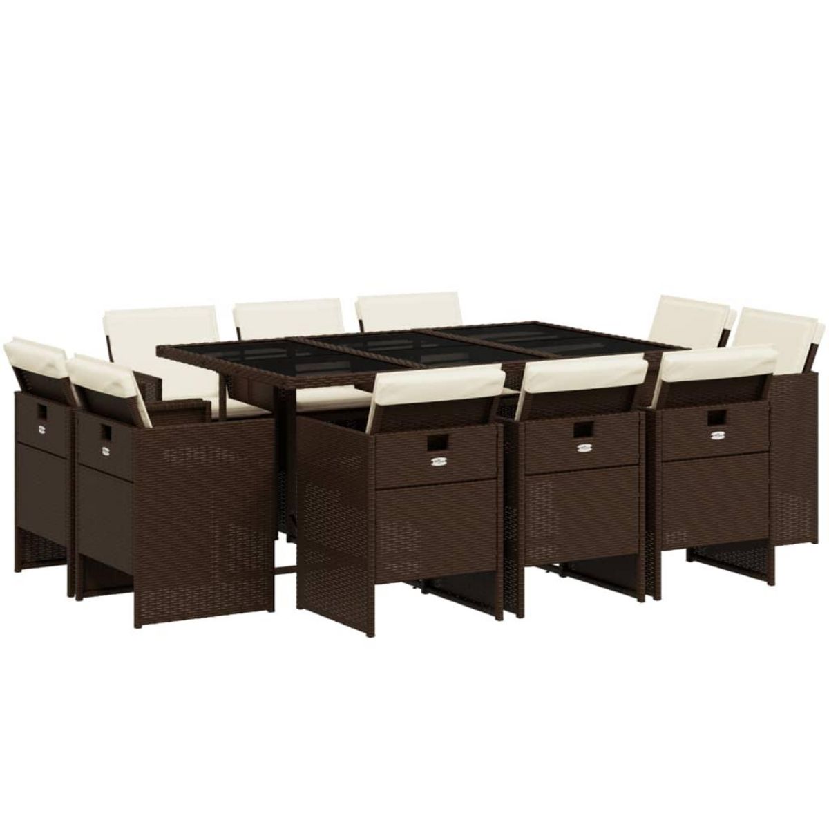VIDAXL Ensemble a manger de jardin et coussins 11 pcs marron rotin