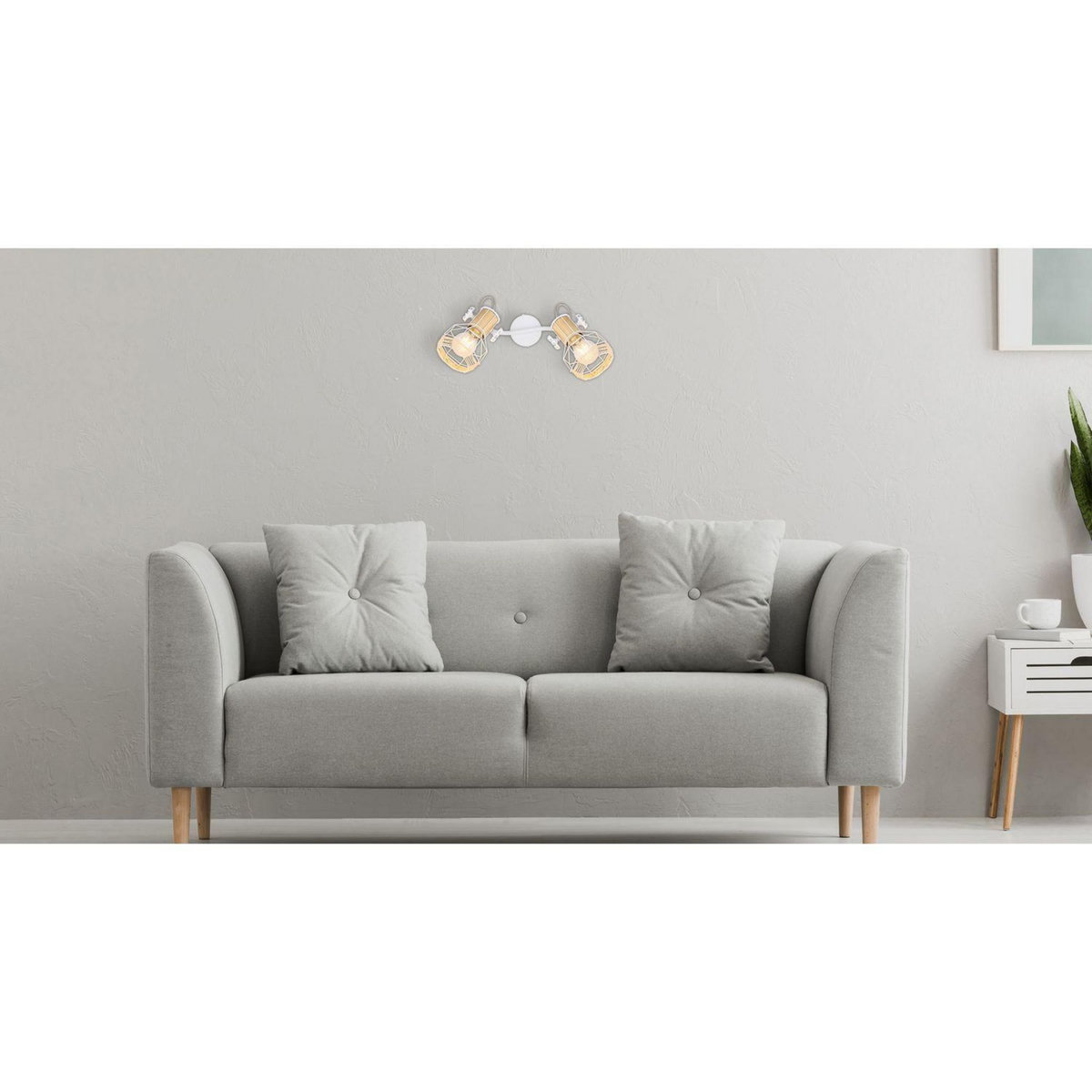 GLOBO Plafonnier à 2 Spots en métal et bois - Blanc