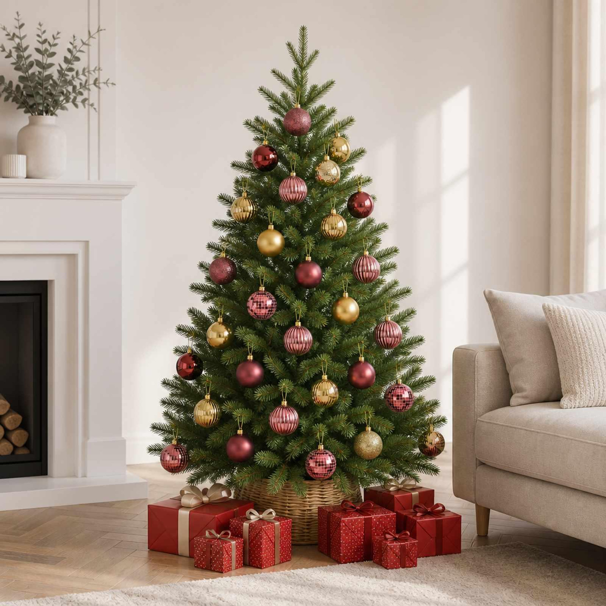 Voir la diapositive 2 : VIDAXL Ensemble de boules de Noël 50 pc Or et rouge bordeaux