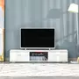 HOMCOM Meuble TV LED style contemporain - 2 placards porte abattante, étagère verre - panneaux particules MDF blanc laqué