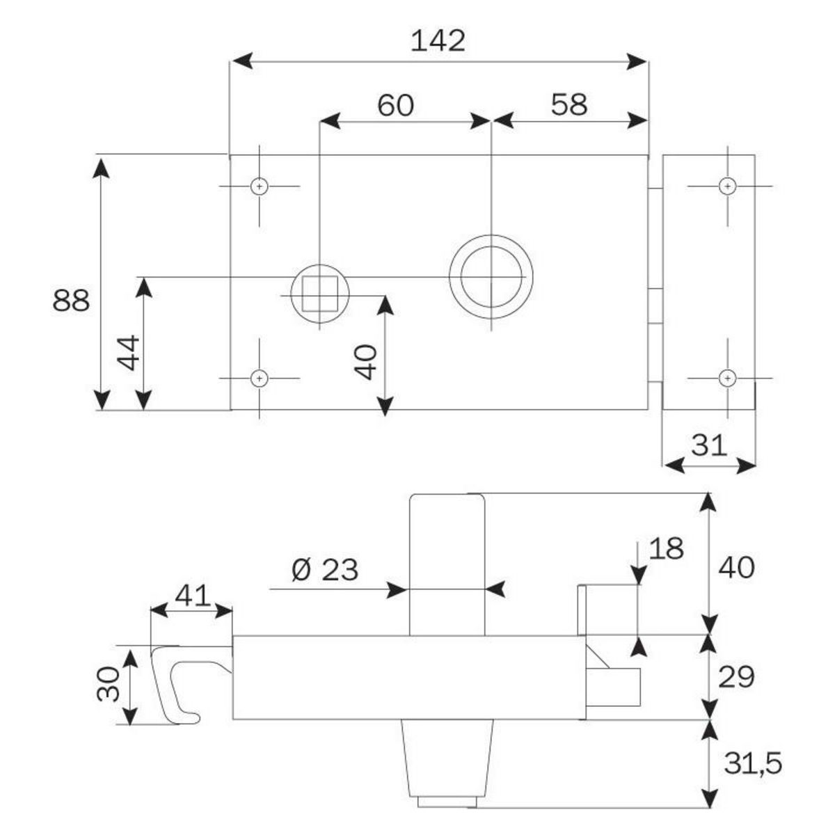 ISEO Serrure ZENITH 541 horizontal tirage cylindre de 40 droite ISEO 25020401.5