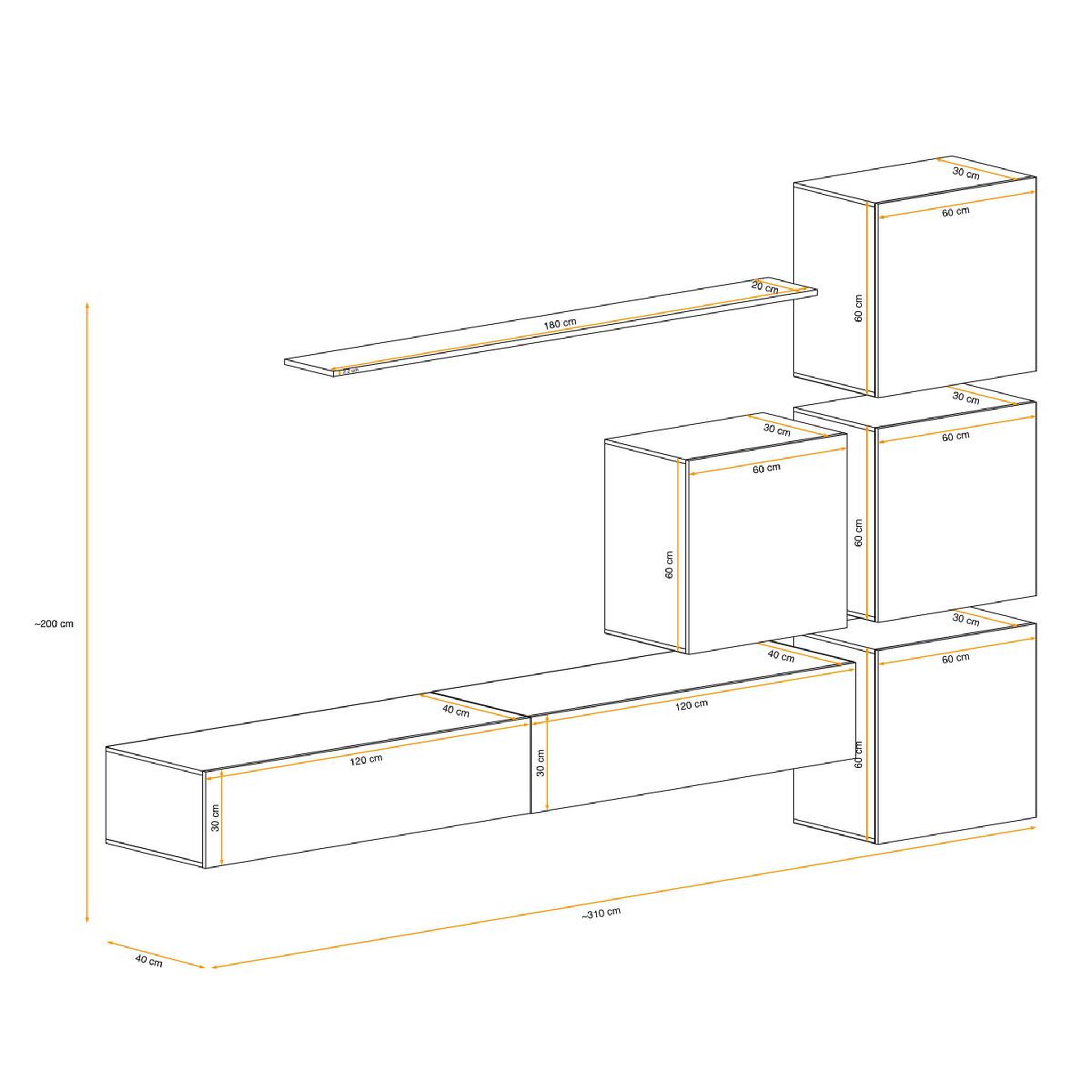 Voir la diapositive 5 : Paris Prix Meuble tv mural design  switch ix  310cm blanc & noir