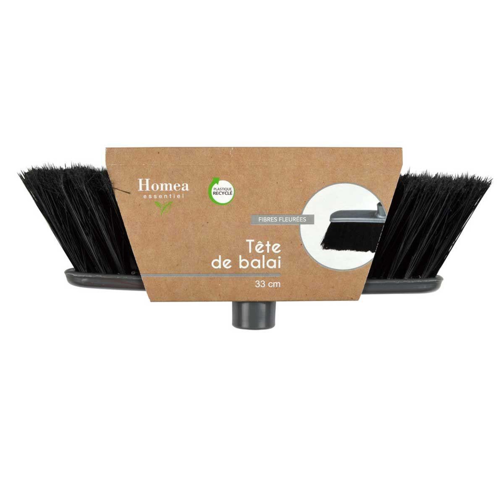 Voir la diapositive 2 : HOMEA Tête de balai  fibres fleurées  33cm gris