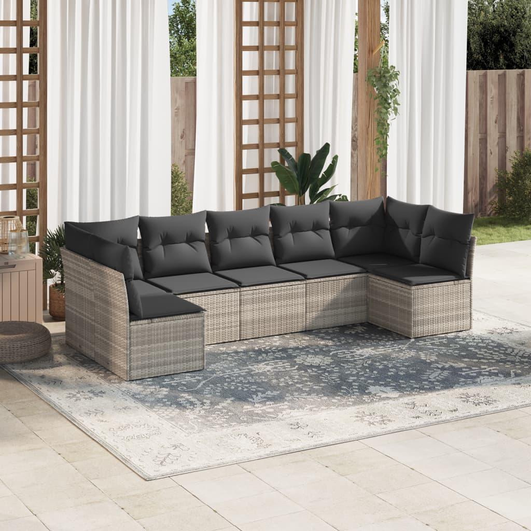 VIDAXL Salon de jardin avec coussins 7 pcs gris clair resine tressee