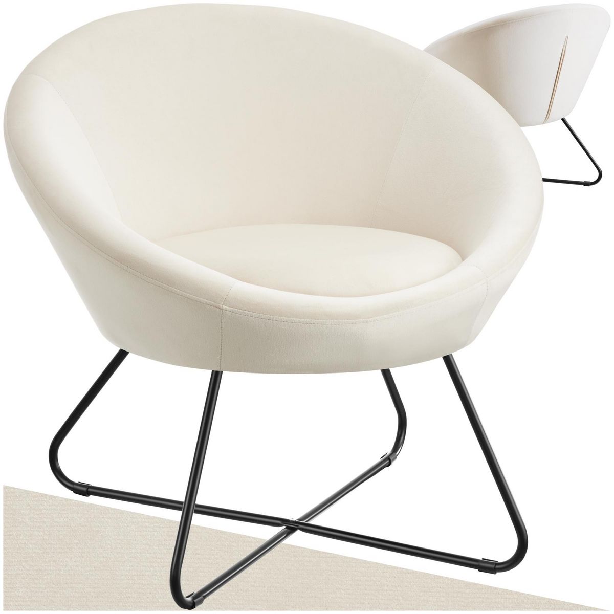 tectake Fauteuil cocktail rembourré avec revêtement en velours Aspect velours beige