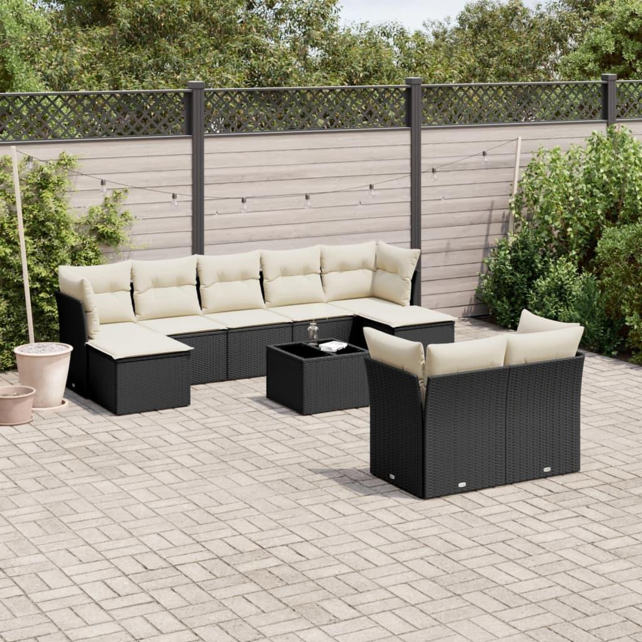 VIDAXL Salon de jardin 10 pcs avec coussins noir resine tressee