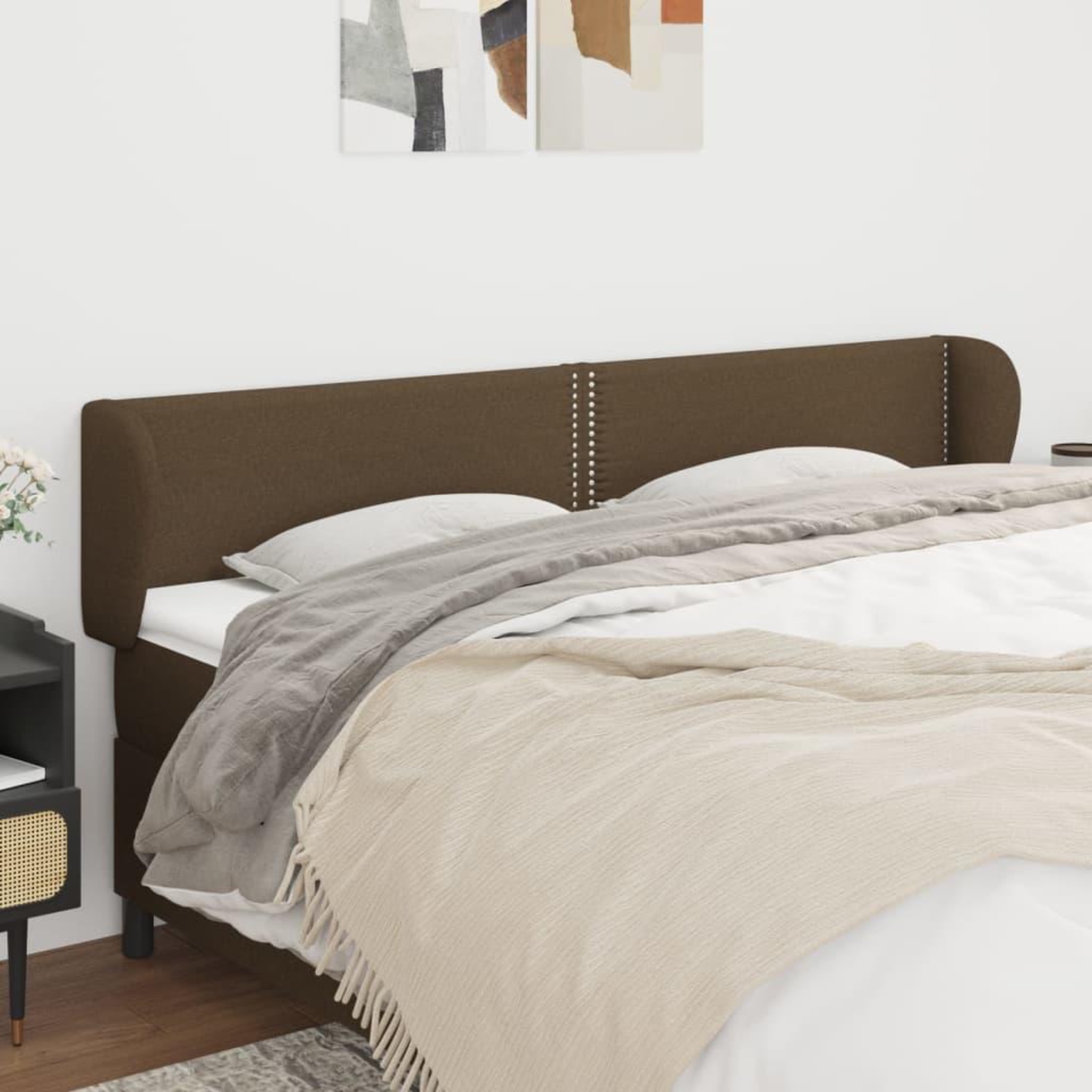 Voir la diapositive 1 : VIDAXL Tete de lit avec oreilles Marron fonce 183x23x78/88 cm Tissu