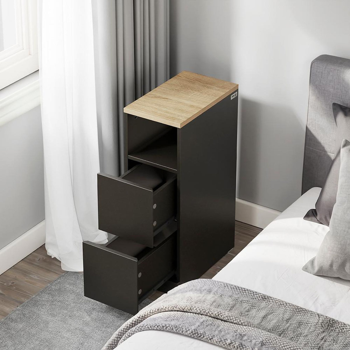 SOBUY Chevet avec 2 Tiroirs Noir 35x20x60cm FBT149-SCH