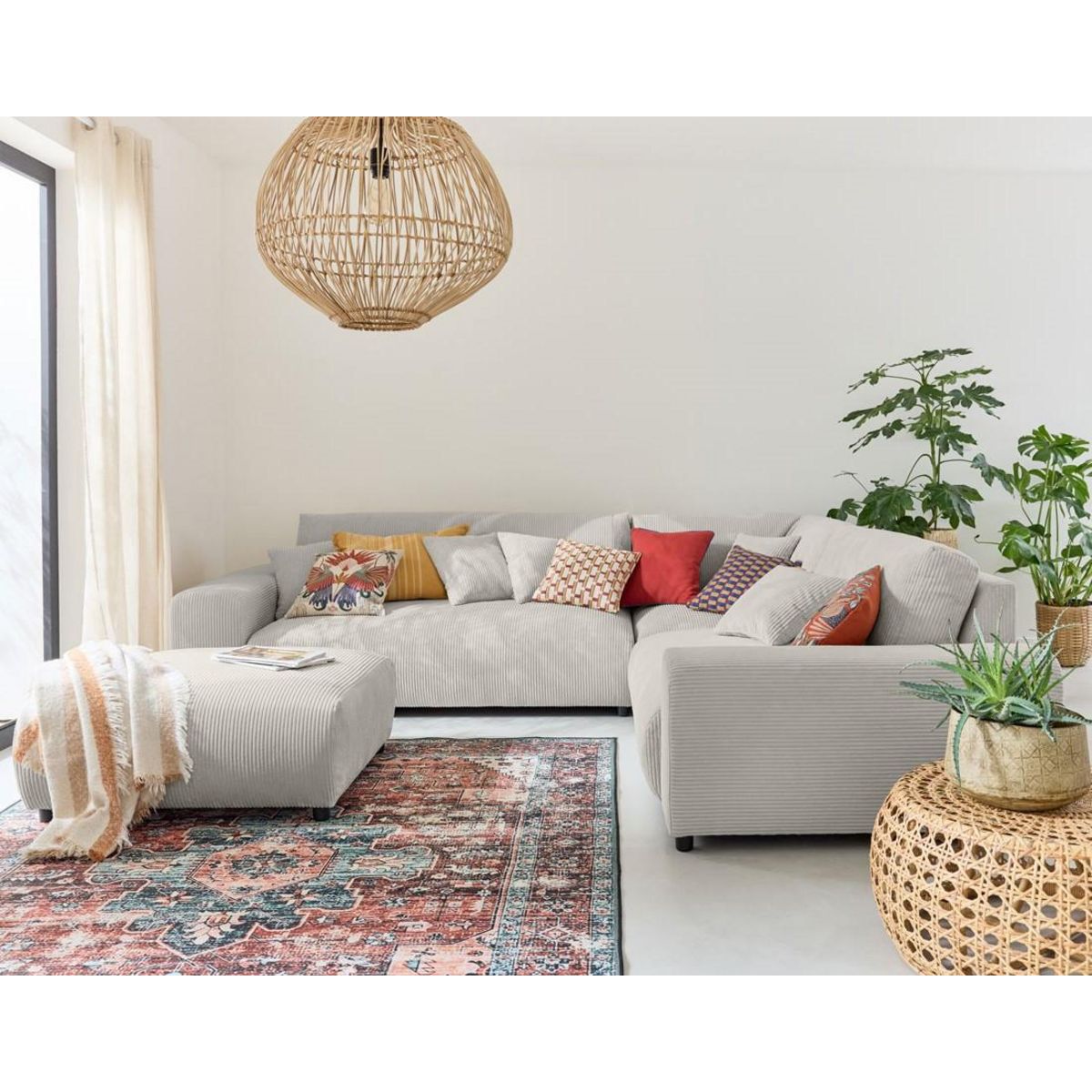 LISA DESIGN Garance - canapé modulable d'angle droit - 5 places - en velours côtelé