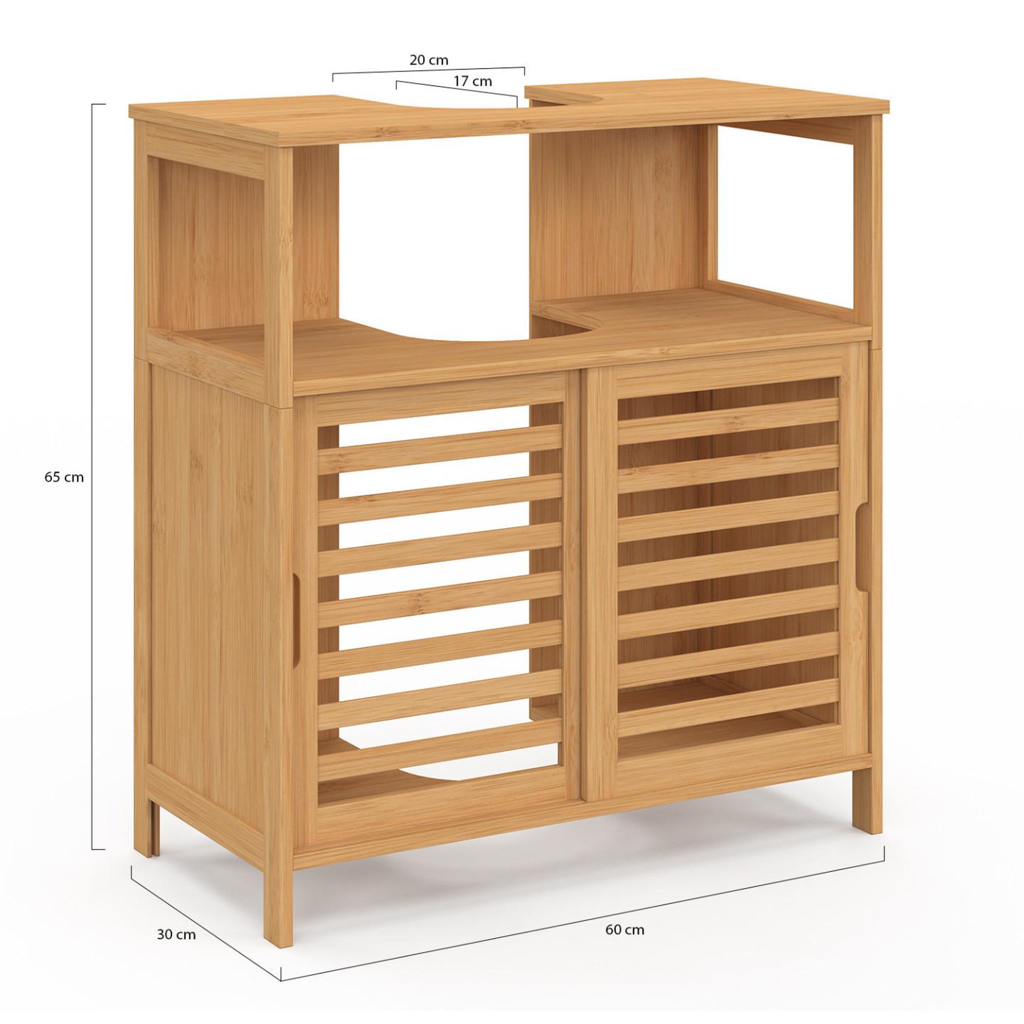 Voir la diapositive 5 : ID MARKET Meuble sous lavabo salle de bain bambou bea avec portes coulissantes