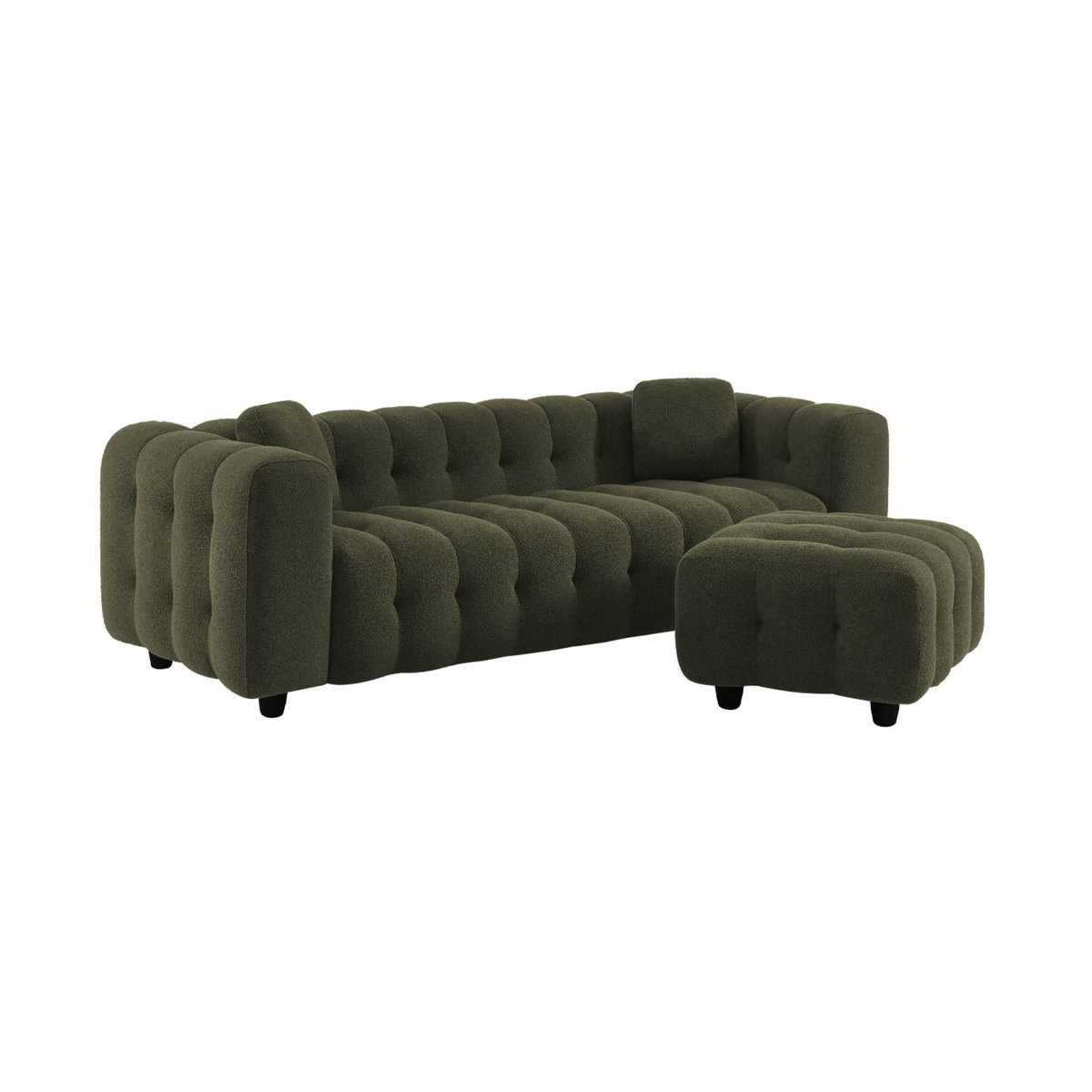 SWEEEK Pouf. module pour canapé. repose-pieds pour canapé 3 places en bouclette texturée kaki L 69 x P 59 x H 48cm - Leon