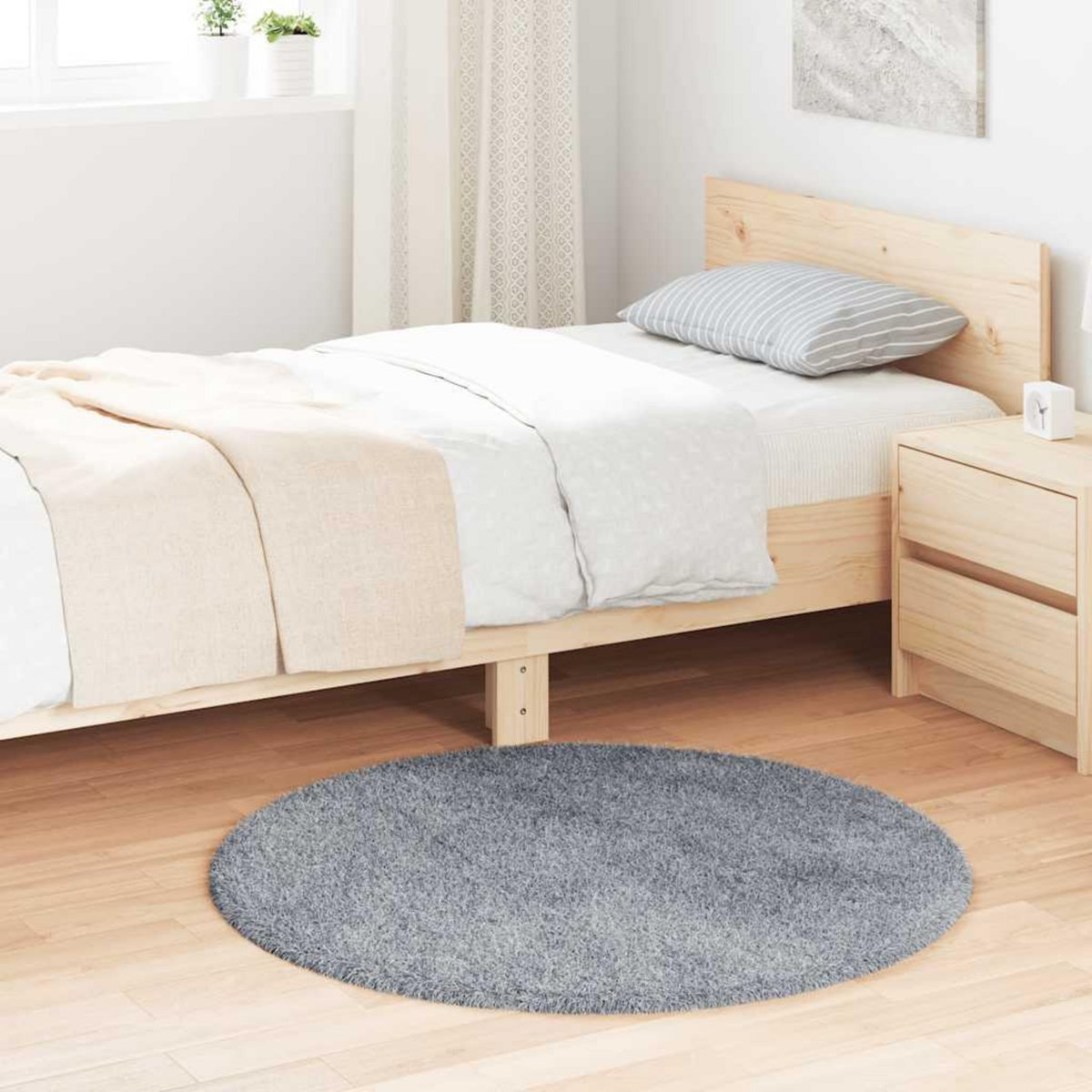 VIDAXL Tapis Shaggy a poils longs NAVARRA gris argente 100x100 cm