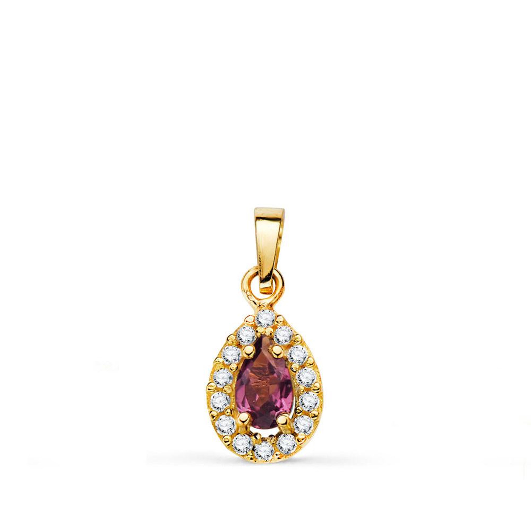 L'ATELIER D'AZUR Pendentif Or 18 Carats 750 Jaune Améthyste et Zirconiums - Motif Goutte - Chaine Offerte