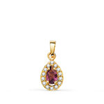 L'ATELIER D'AZUR Pendentif Or 18 Carats 750 Jaune Améthyste et Zirconiums - Motif Goutte - Chaine Offerte
