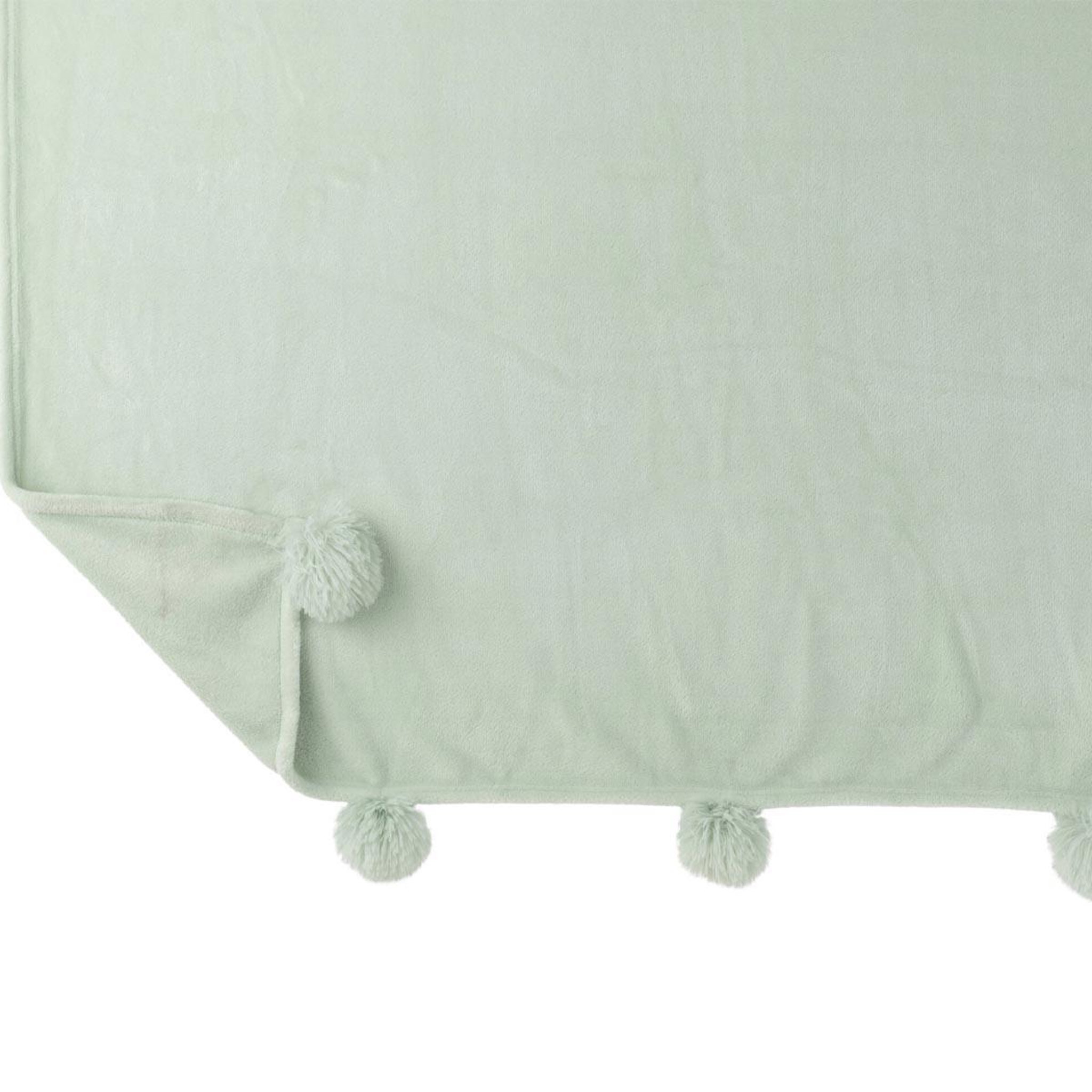 Voir la diapositive 2 : J-LINE Plaid à pompons  blanket  130x170cm vert clair