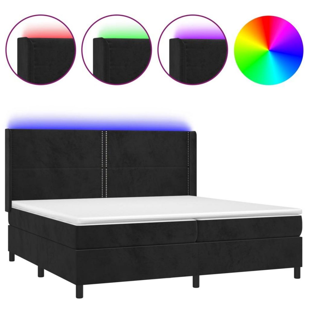 VIDAXL Sommier a lattes de lit matelas et LED Noir 200x200 cm Velours