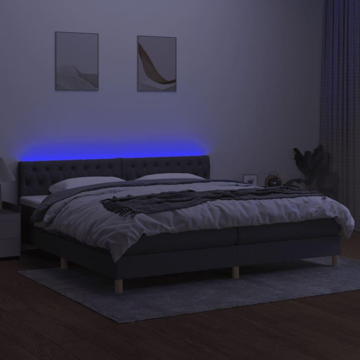 VIDAXL Sommier a lattes de lit et matelas et LED Gris fonce 200x200 cm