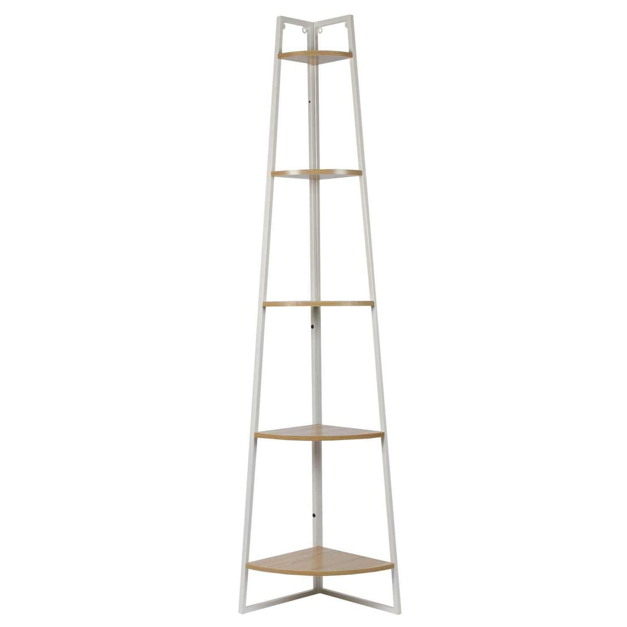 The Home Deco Factory Etagère d'angle 5 niveaux en bois et métal edison - blanc et marron