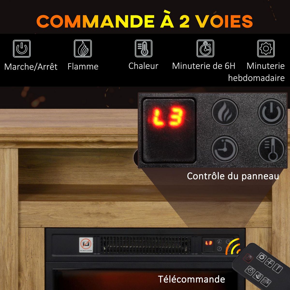 HOMCOM Cheminée électrique style montagnard aspect bois - niche, télécommande, timer - max. 1800W