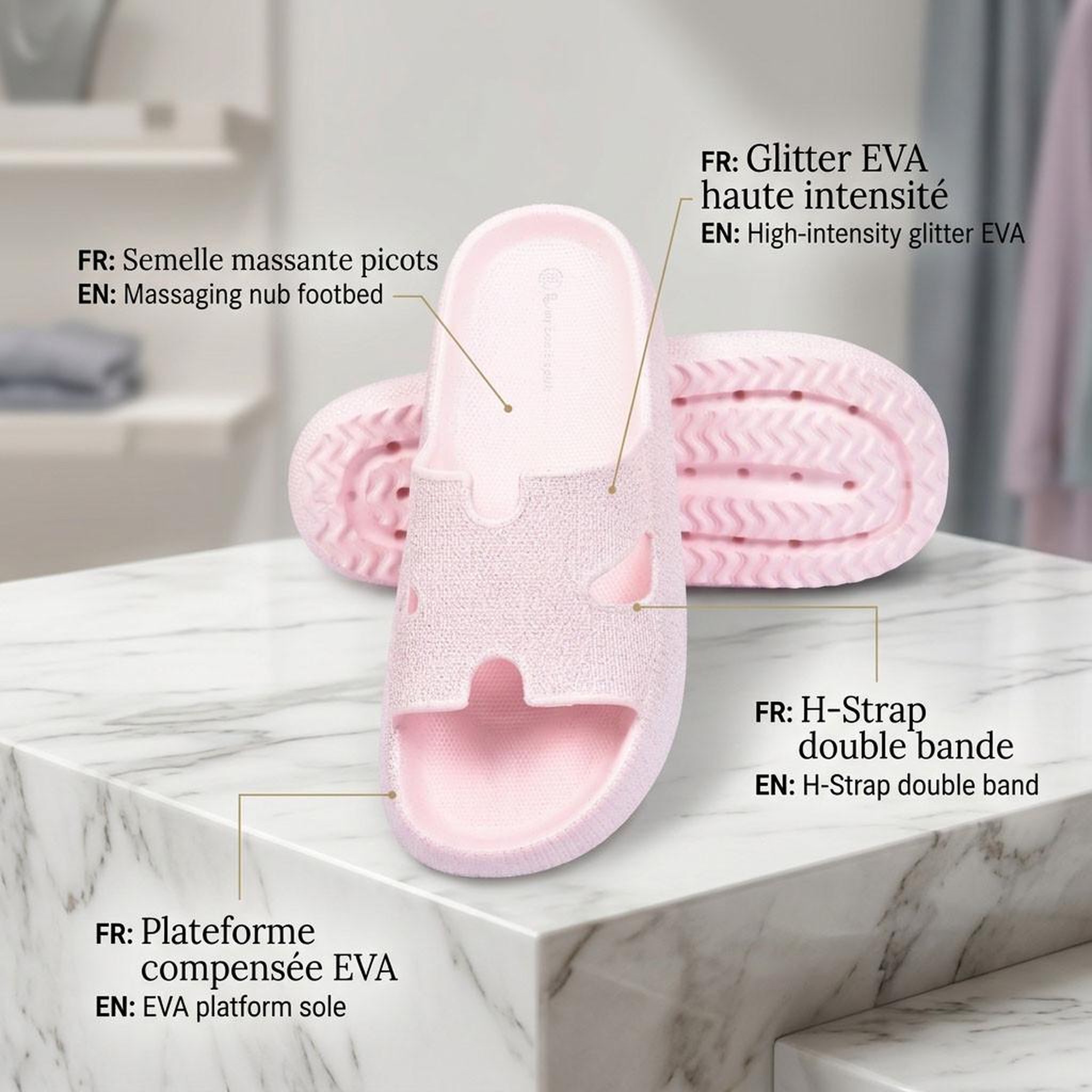 Voir la diapositive 4 : OZABI OZABI Claquette Glitter H-Strap EVA 6 Coloris