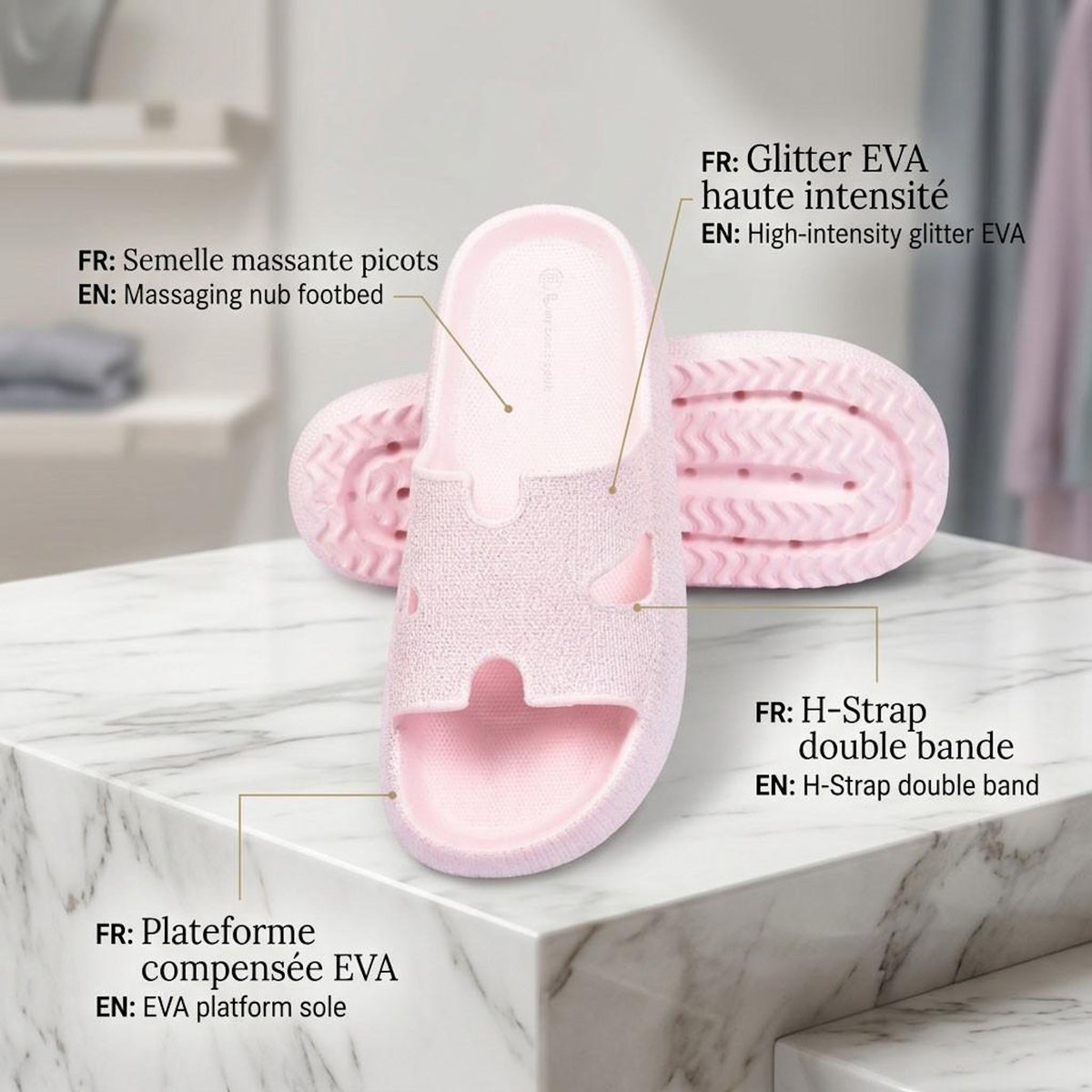 OZABI OZABI Claquette Glitter H-Strap EVA 6 Coloris