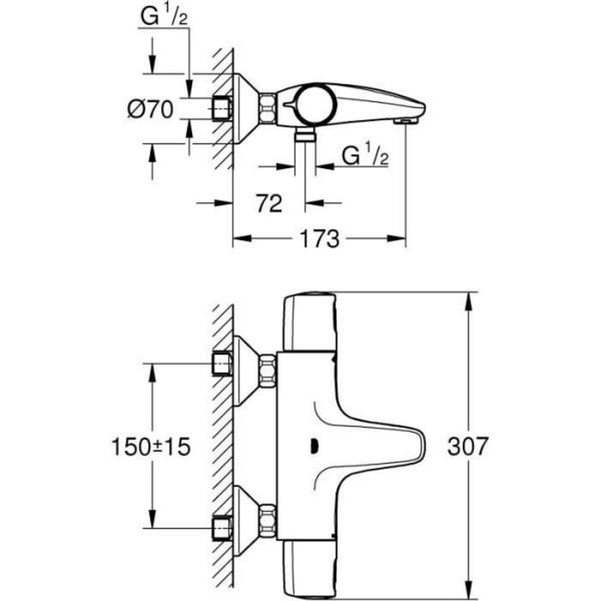 Voir la diapositive 3 : Grohe Mitigeur thermostatique bain/douche - grohe precision trend - 1022162432 - noir mat - montage mural apparent - economie d'eau