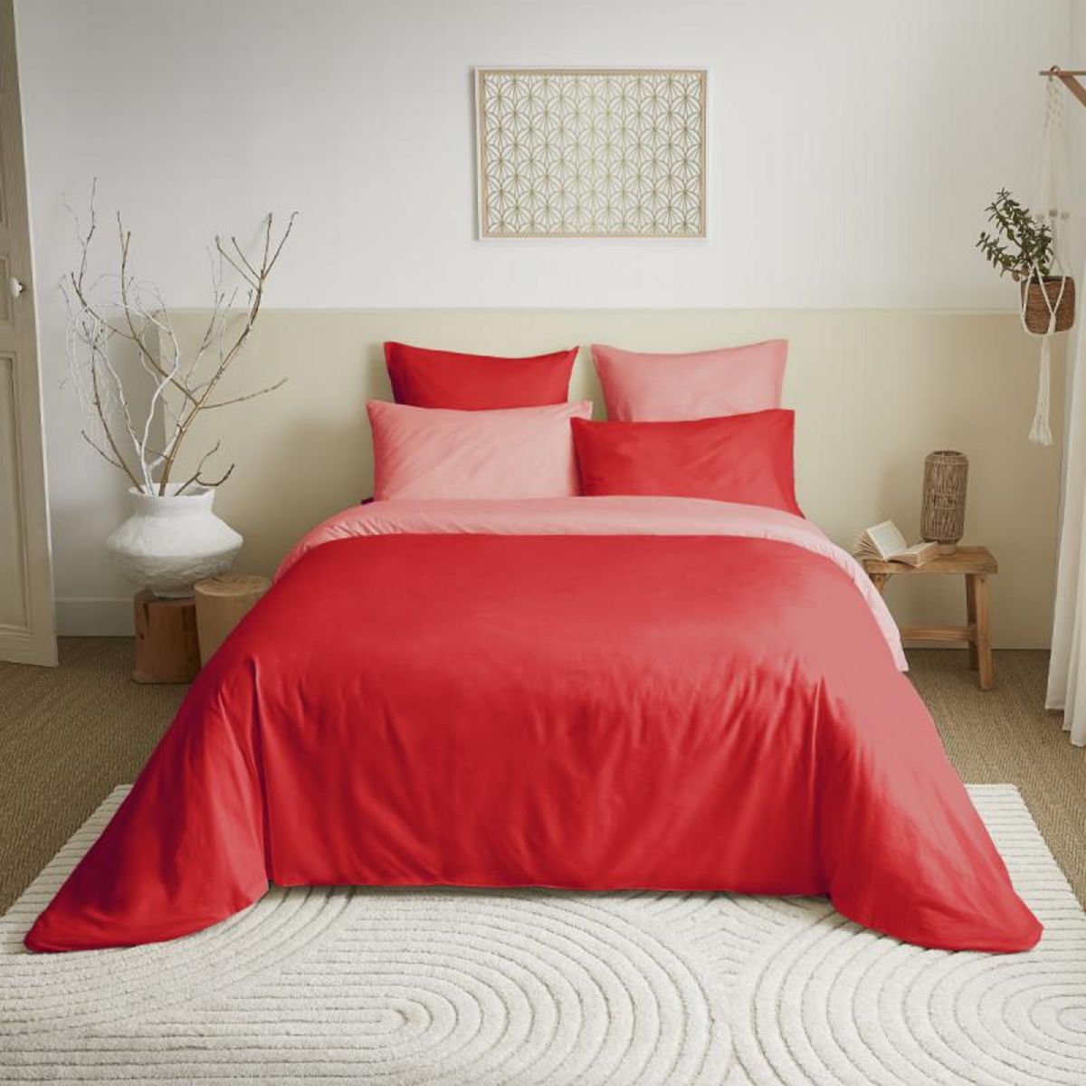 COTON PUR Pack complet 6 pièces Capucine/Clémentine réversible housse de couette pour lit 160 x 200 cm