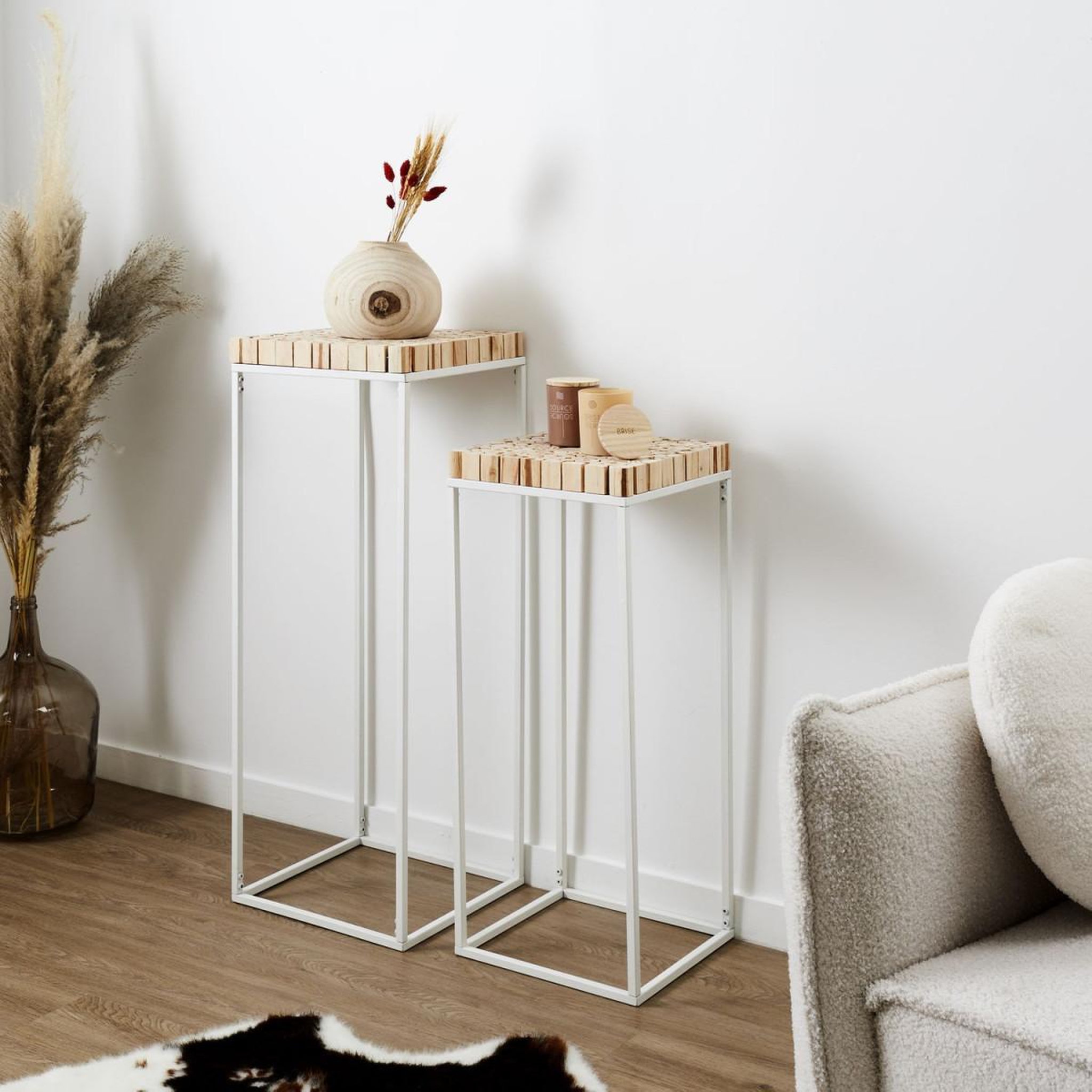 Voir la diapositive 6 : The Home Deco Factory Lot de 2 sellettes gigognes  rondin  90cm blanc