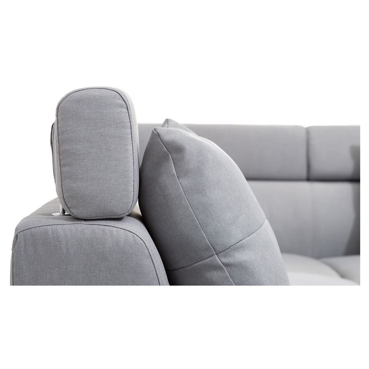 Canapé d'angle droit convertible 5 places tissu pieds bois clair MARIUS 