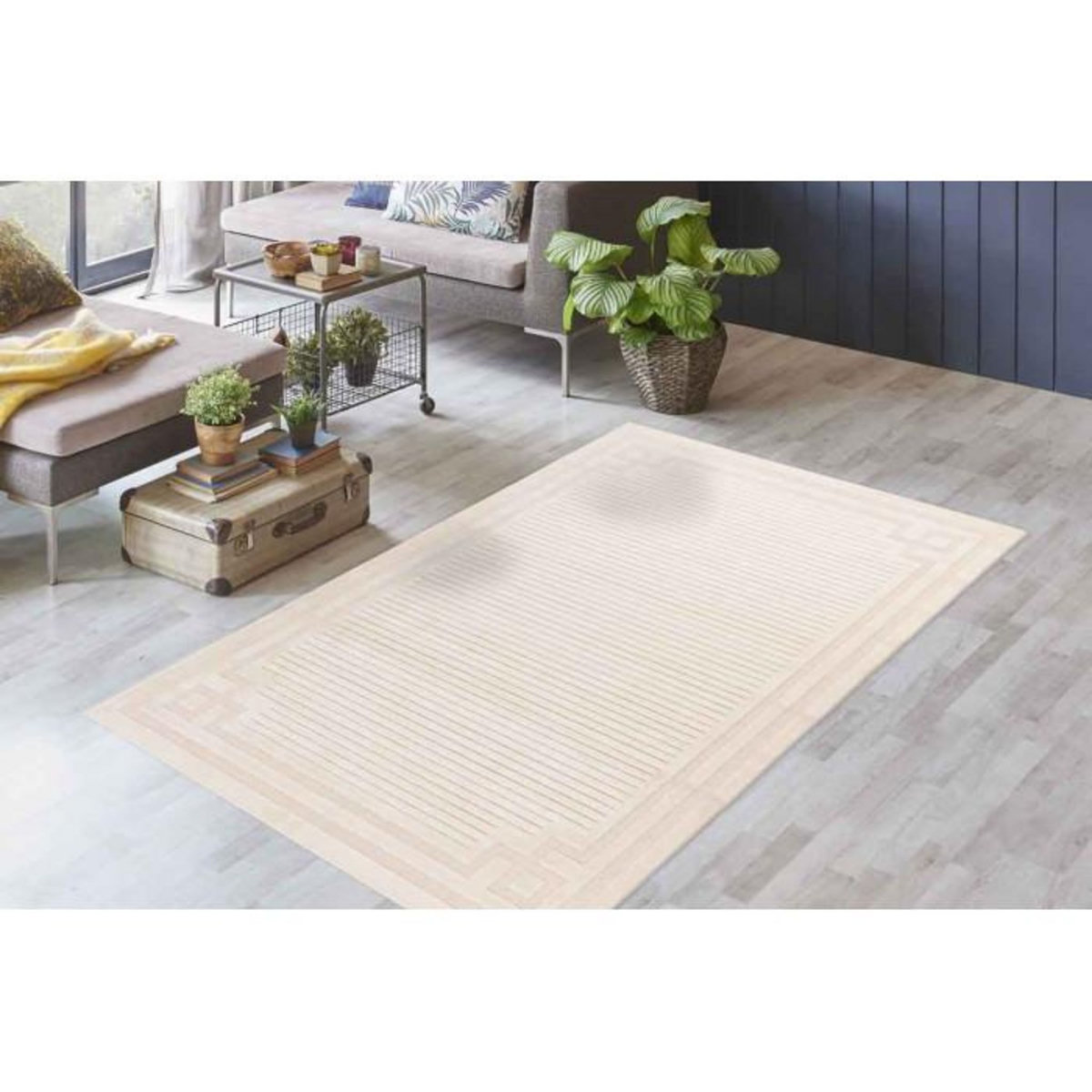Paris Prix Tapis Tissé à Poils Courts Vintage  Madita  Blanc