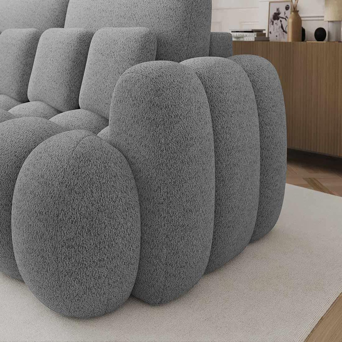 BEST MOBILIER Dorian - canapé droit 3 places convertible avec coffre en tissu bouclette