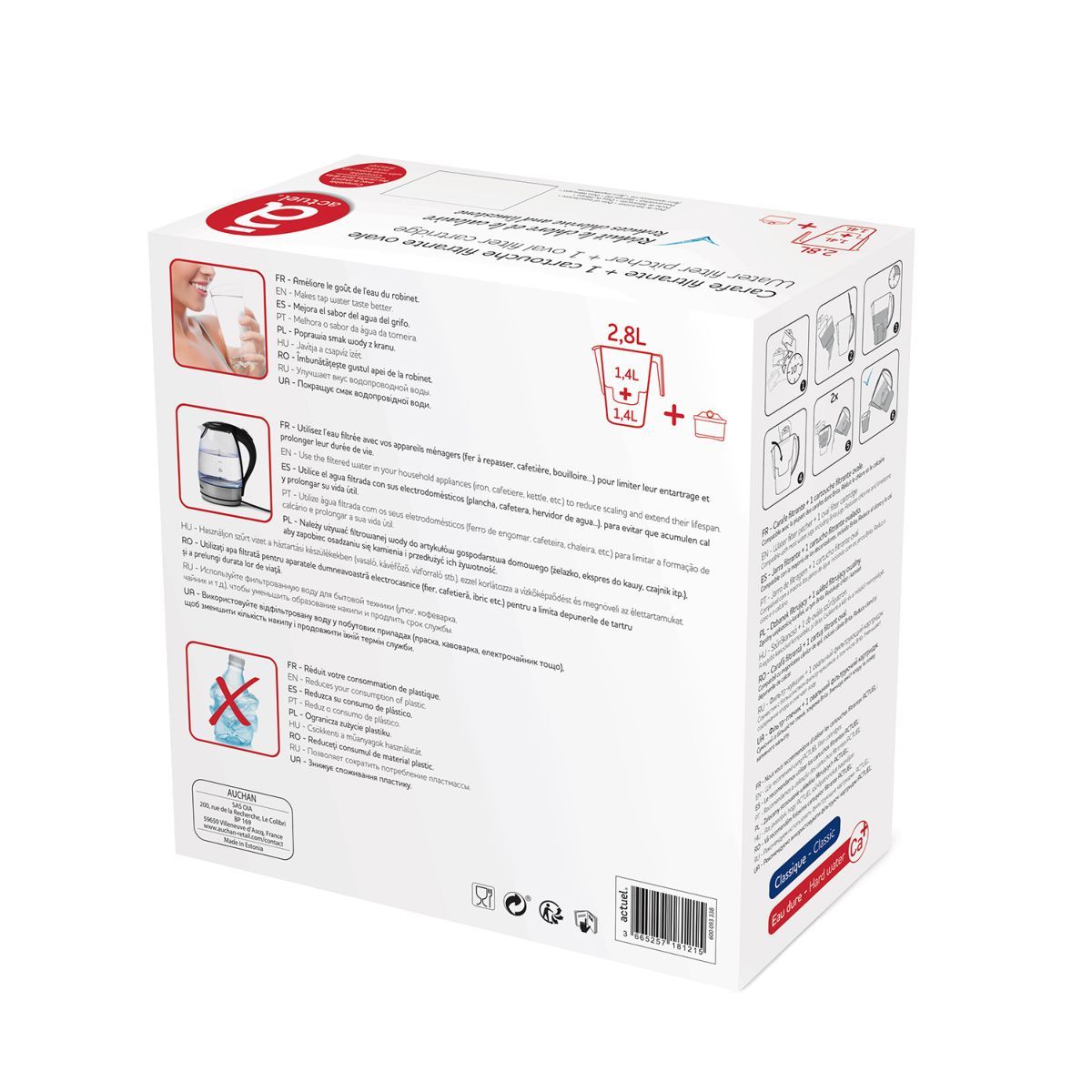 ACTUEL Carafe 2,8 litres noir avec 1 cartouche filtrante