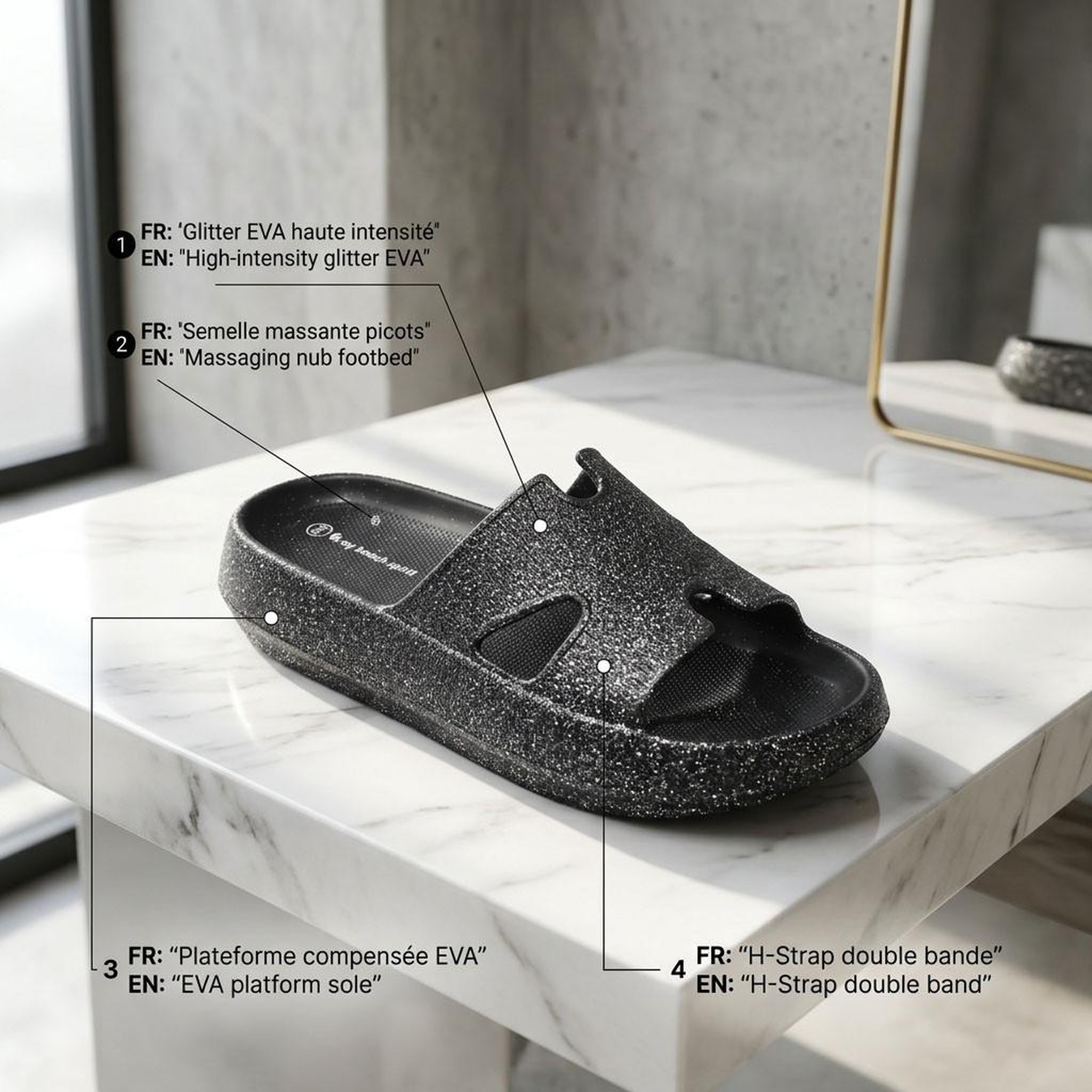 Voir la diapositive 4 : OZABI OZABI Claquette Glitter H-Strap EVA 6 Coloris