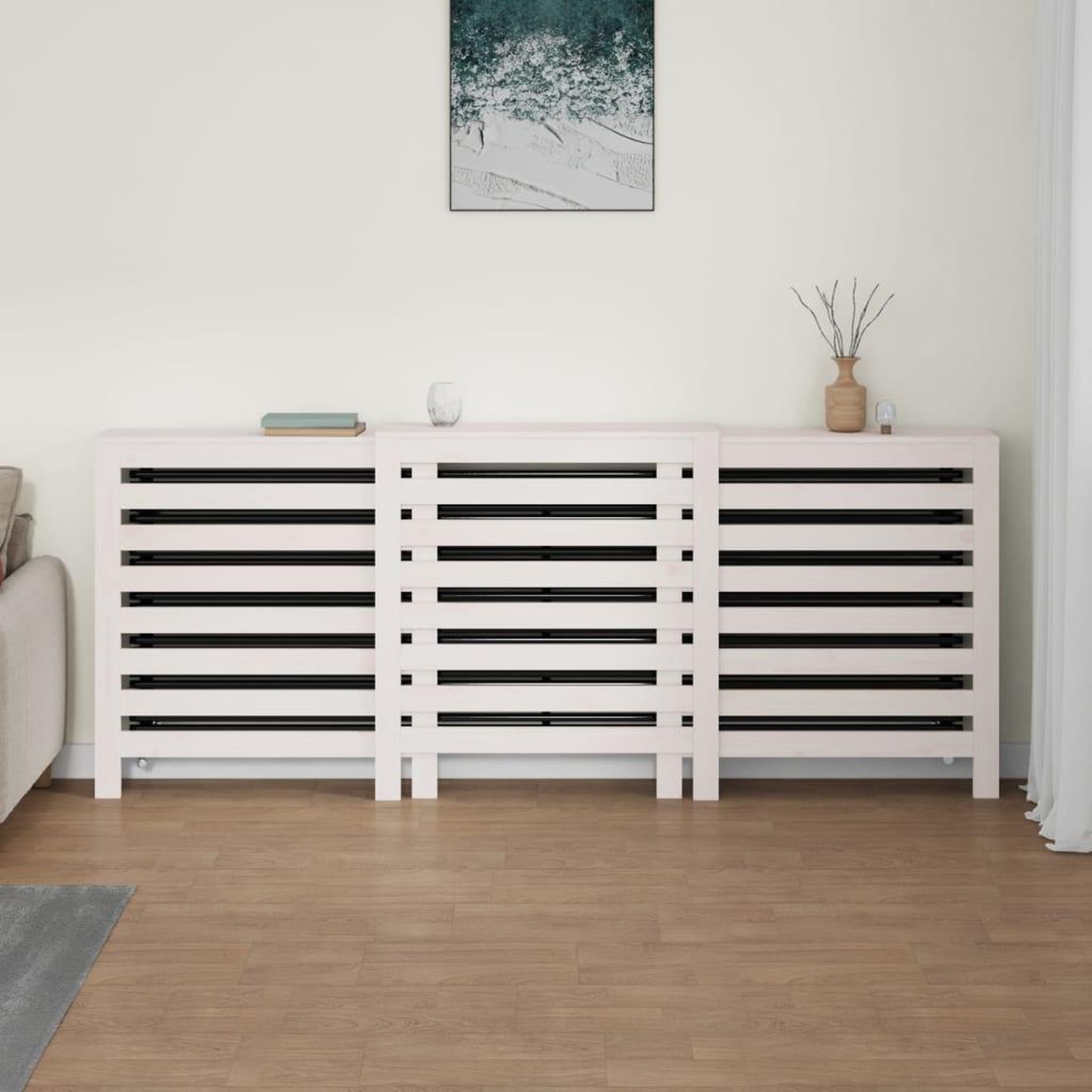 Voir la diapositive 3 : VIDAXL Cache-radiateur Blanc 210x21x85 cm Bois massif de pin