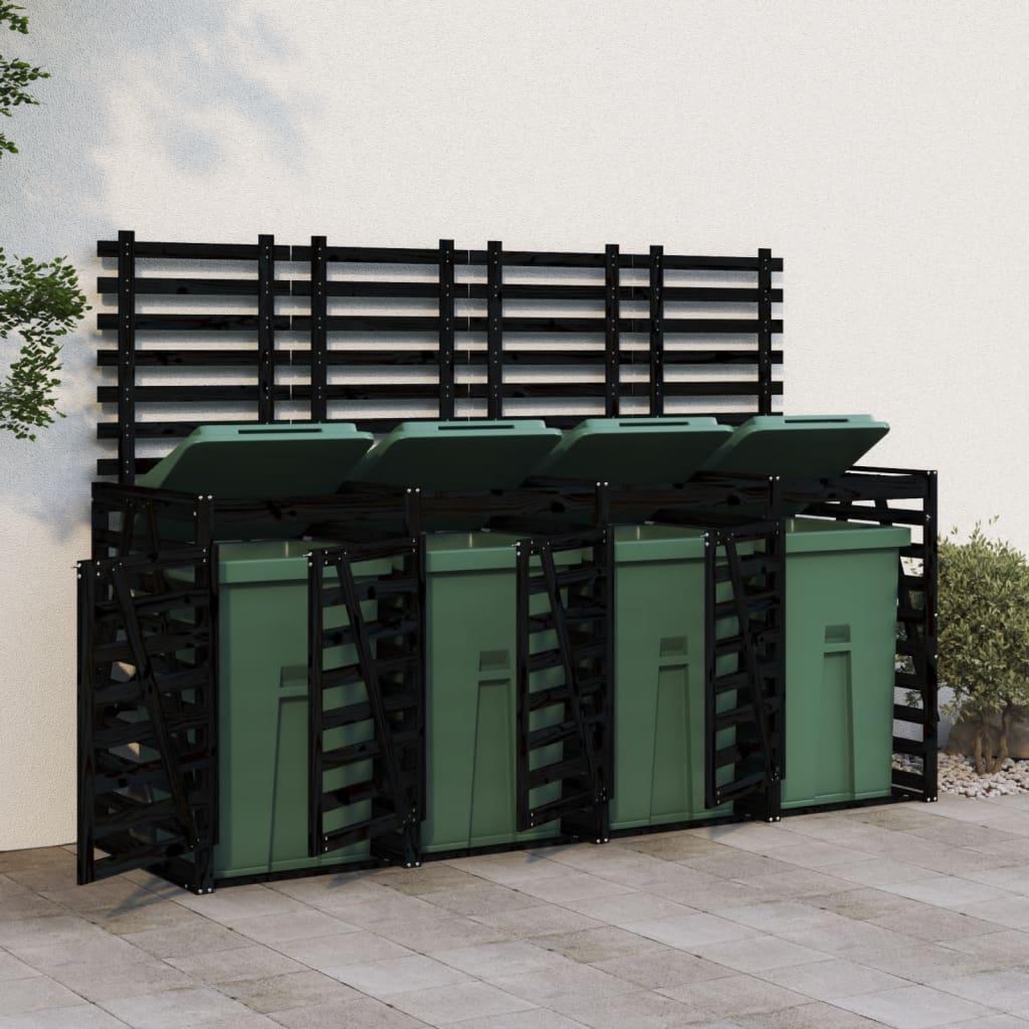 VIDAXL Abri pour poubelle quadruple sur roulettes noir bois de pin