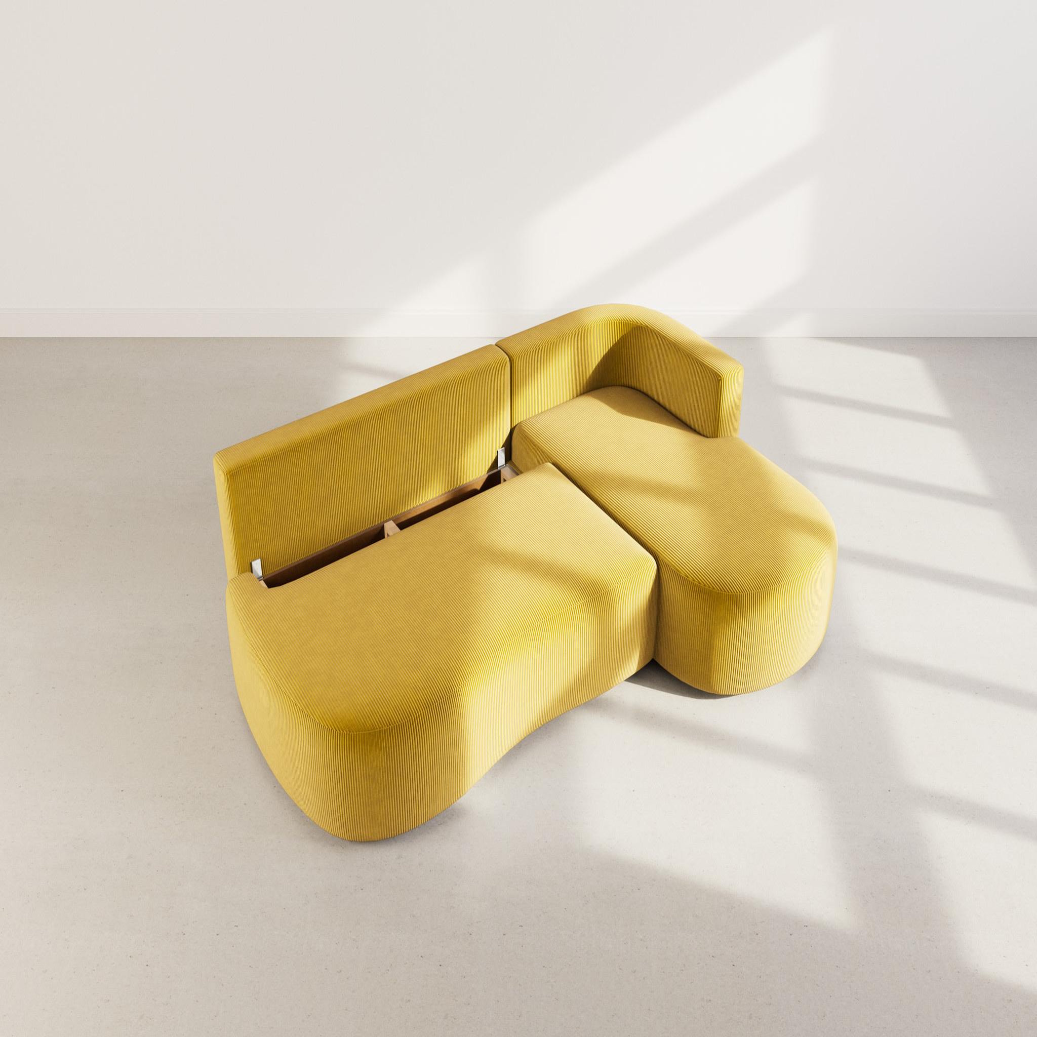 Voir la diapositive 3 : BEST MOBILIER Mahina - canapé d'angle droit 4 places convertible avec coffre en velours côtelé