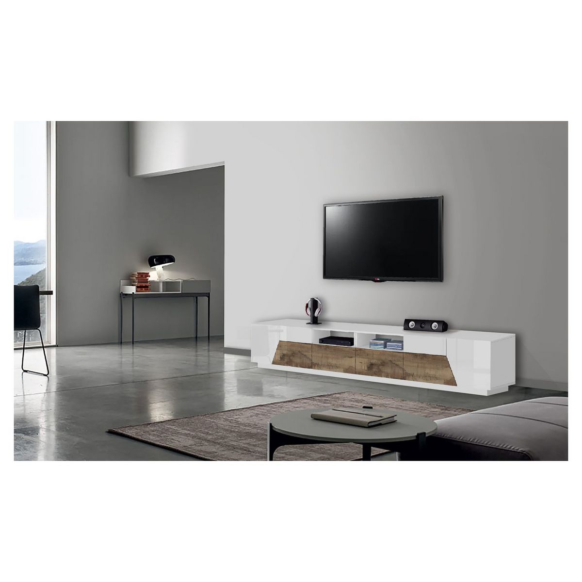 Meuble TV moderne 4 portes 2 tiroirs L200cm SORRENTE