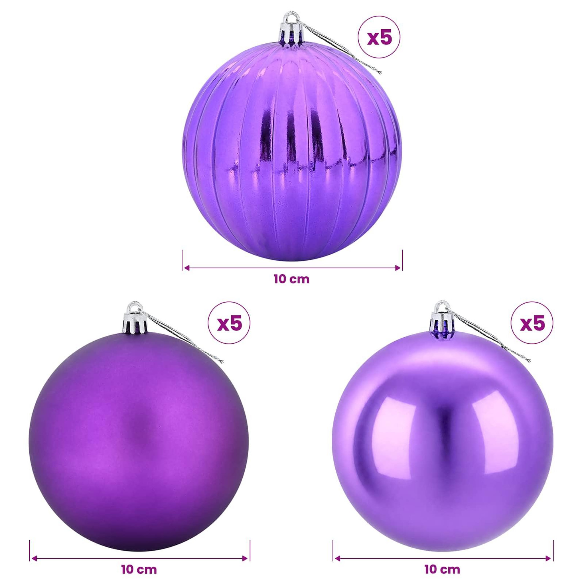 Voir la diapositive 3 : VIDAXL Ensemble de boules de Noël XL 15 pc Lilas Diam. 10 cm Plastique