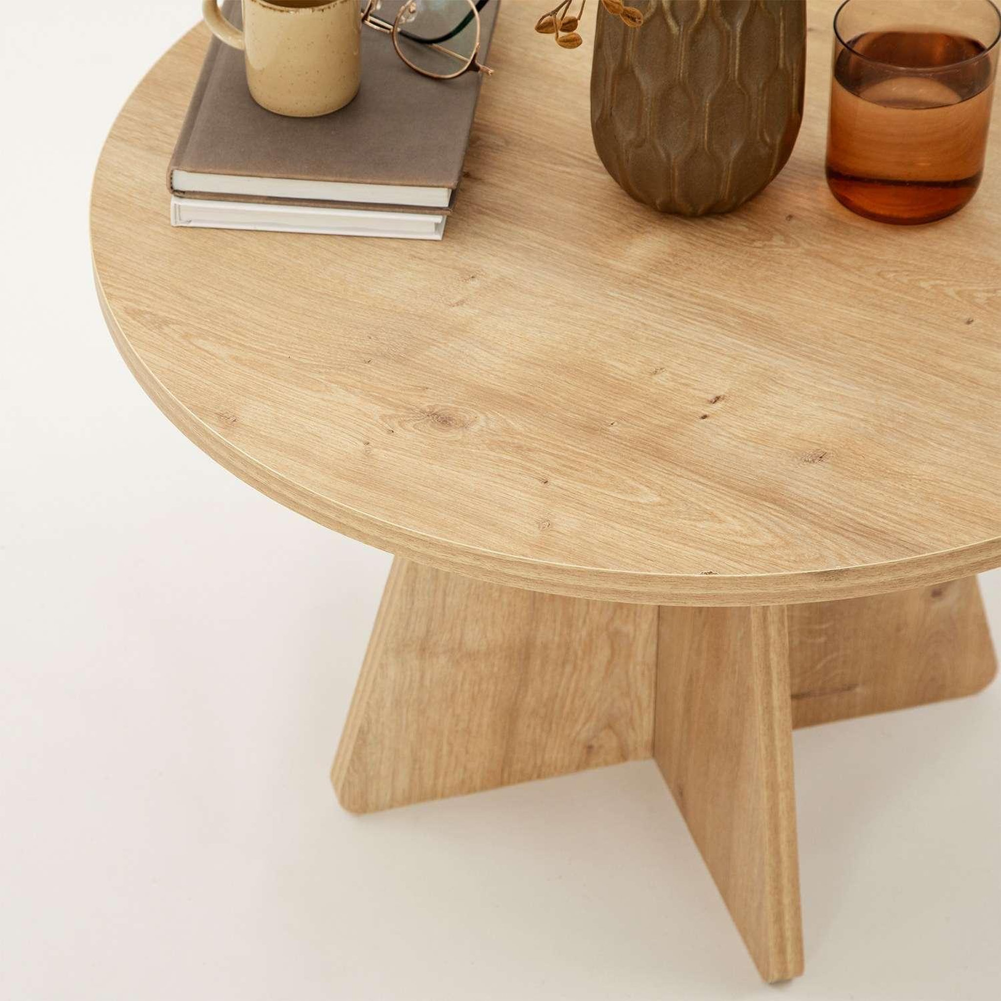 Voir la diapositive 3 : TOILINUX Table basse ronde valence en bois - beige