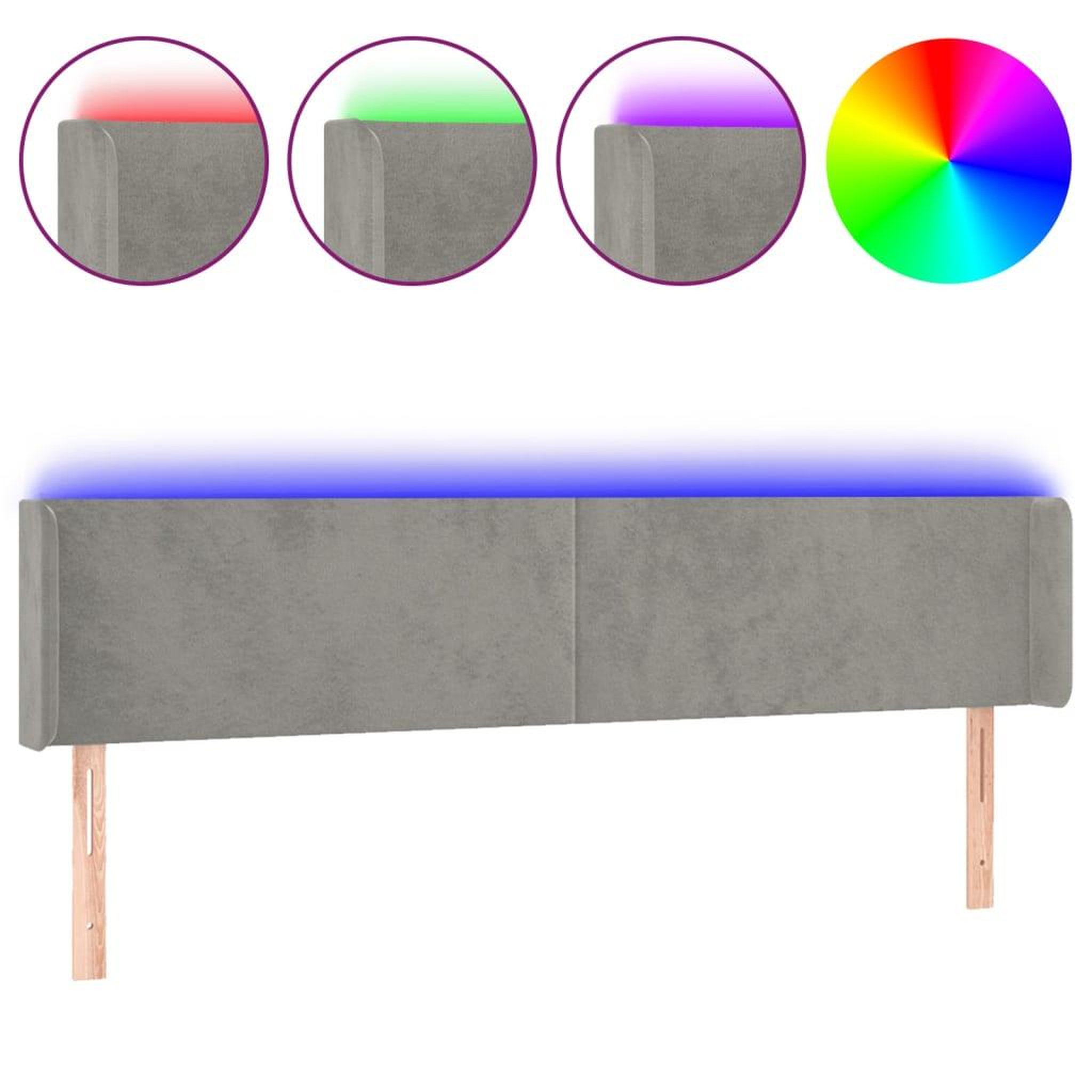 Voir la diapositive 2 : VIDAXL Tete de lit a LED Gris clair 163x16x78/88 cm Velours