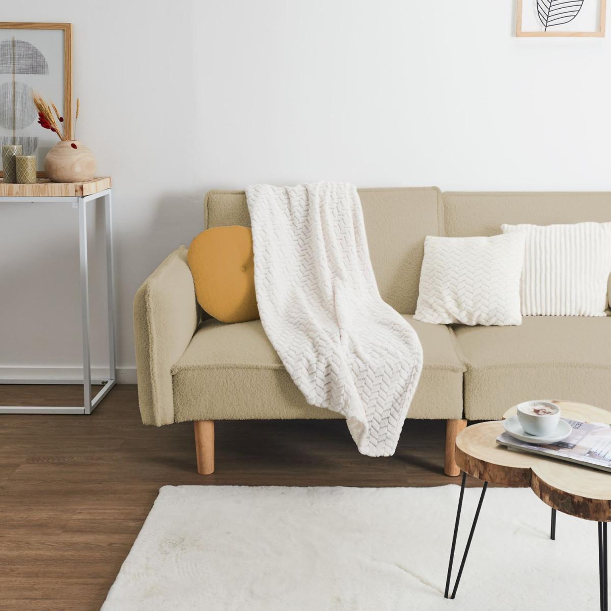 Voir la diapositive 3 : The Home Deco Factory Plaid effet chevron  crush  120x150cm crème