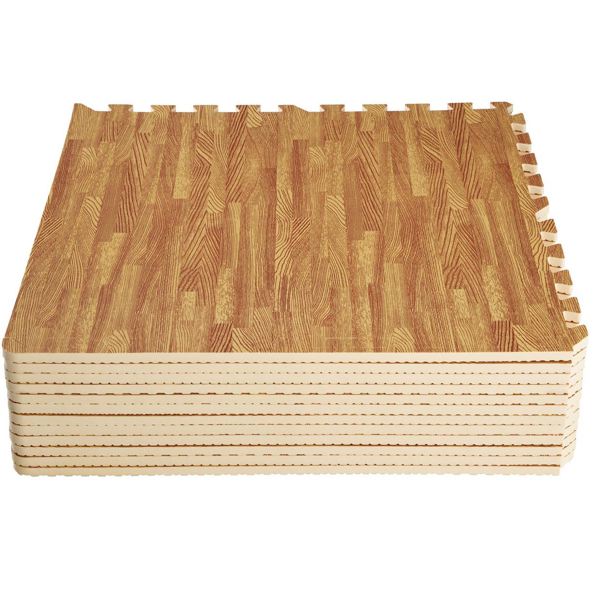 tectake Ensemble de 12 dalles carrées pour le sol 12 pièces avec 24 bordures imprimé bois Set de 12