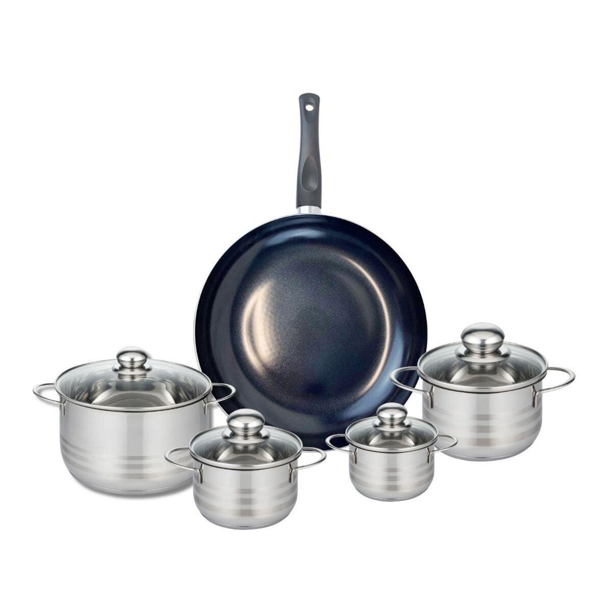 ELO Ensemble de 1 Poêle de cuisson 32 cm et 4 faitouts 12, 14, 16 et 20 cm Elo Prima Brillant