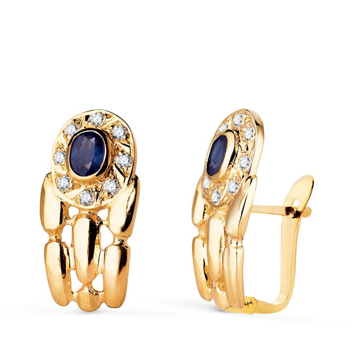 L'ATELIER D'AZUR Boucles d'Oreilles Or 18 Carats 750 Jaune Saphirs et Zirconiums - Collection Panthère