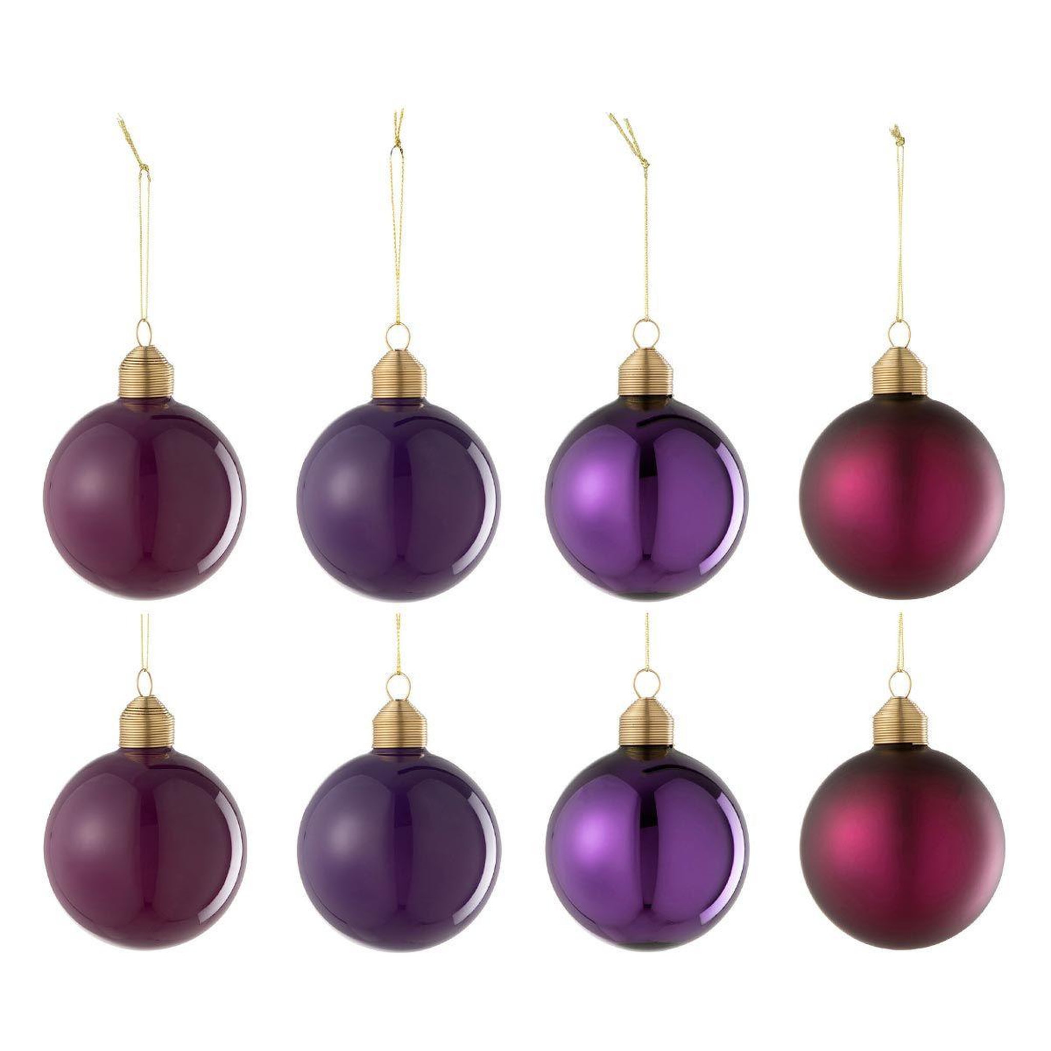 J-LINE Lot de 8 boules de noël  cornelia  8cm mauve